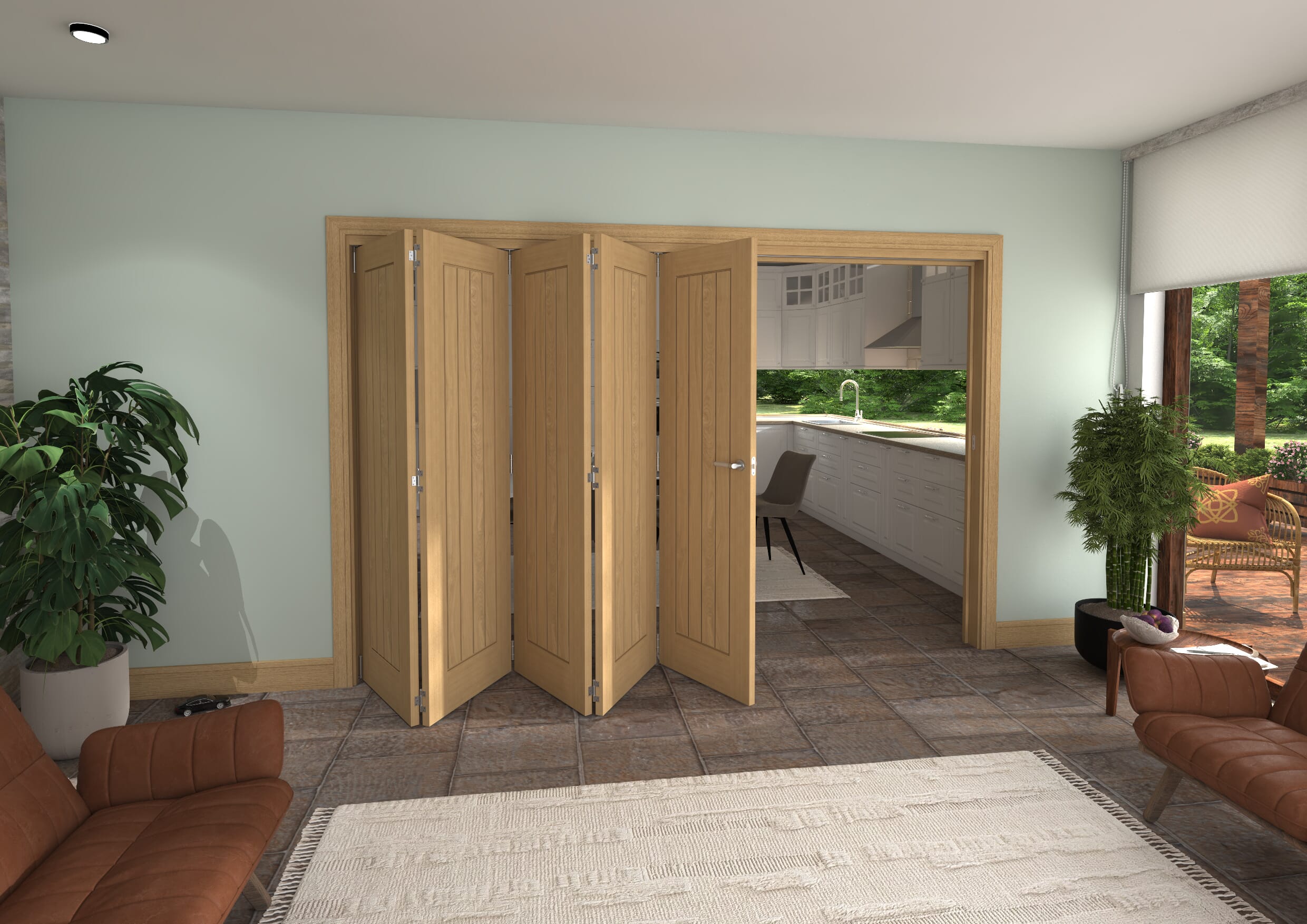 Prefinished Mexicano Oak 5 Door Roomfold Grande (5 + 0 x 610mm Doors)