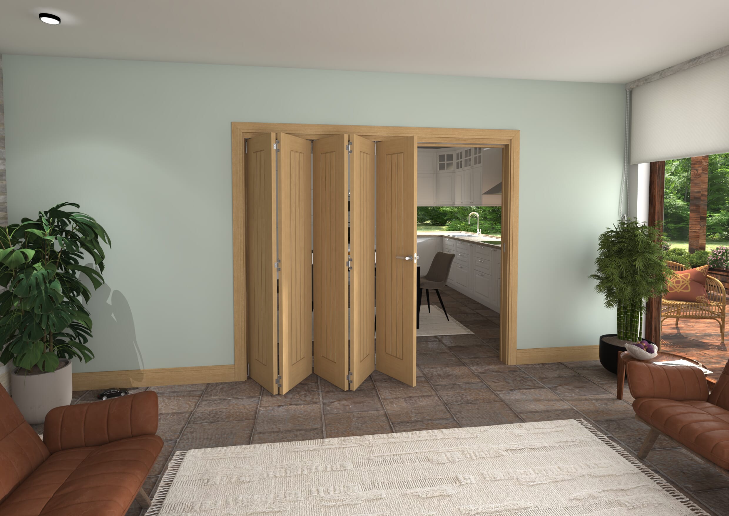 Prefinished Mexicano Oak 5 Door Roomfold Grande (5 + 0 x 457mm Doors)