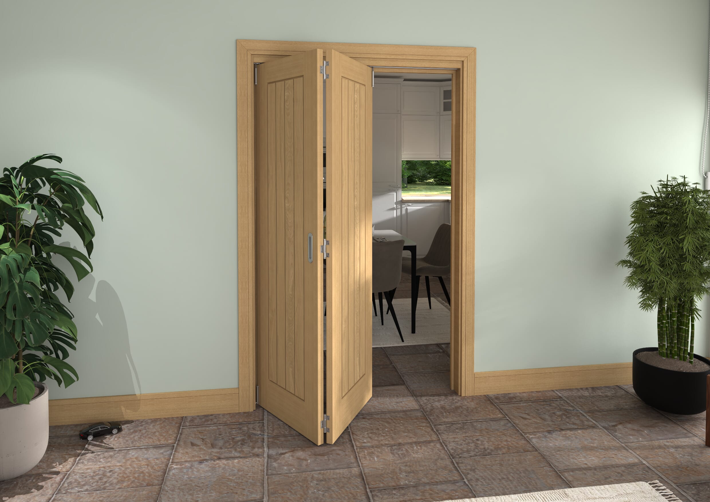 Prefinished Mexicano Oak 2 Door Roomfold Grande (2 + 0 x 610mm Doors)