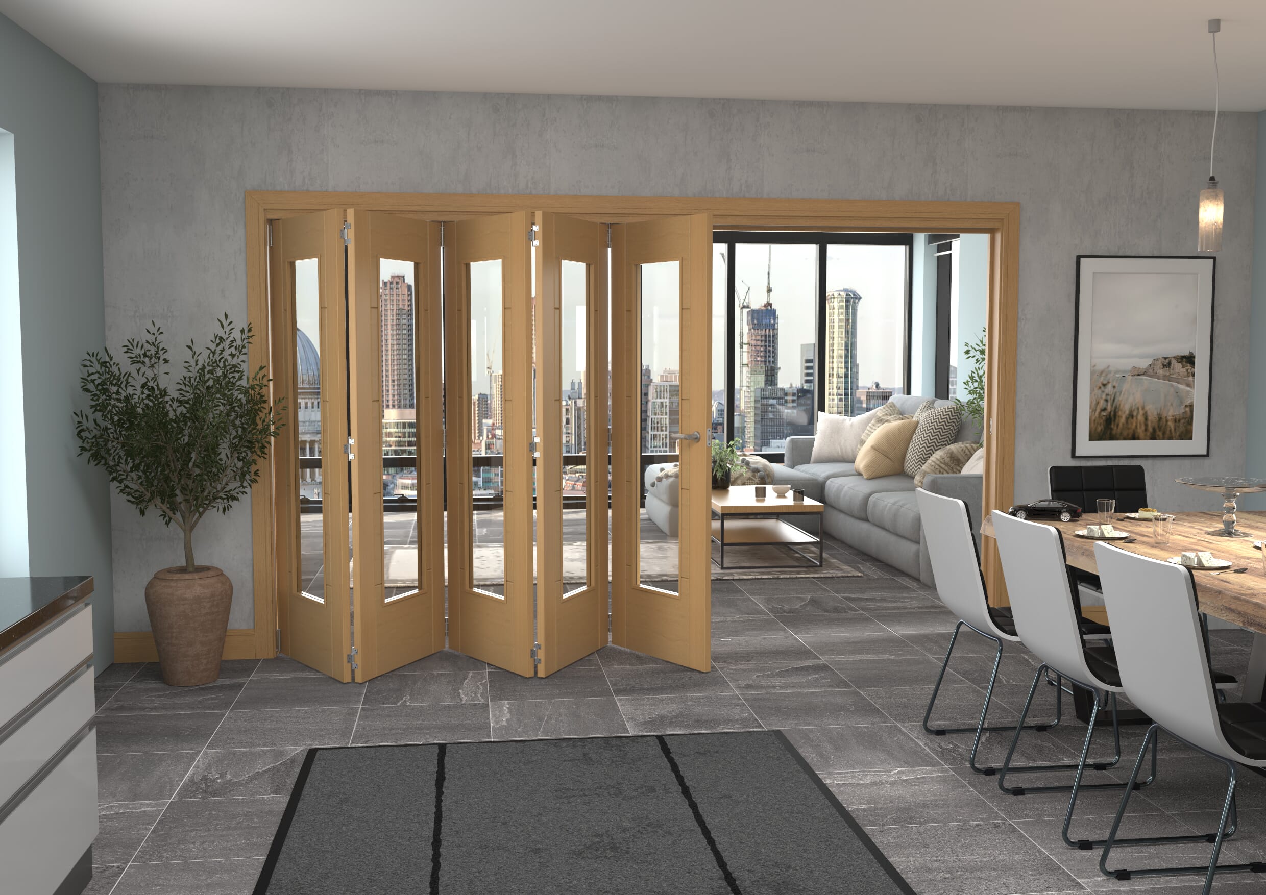 Iseo Oak Pattern 10 Clear 5 Door Roomfold Grande (5 + 0 x 686mm Doors)