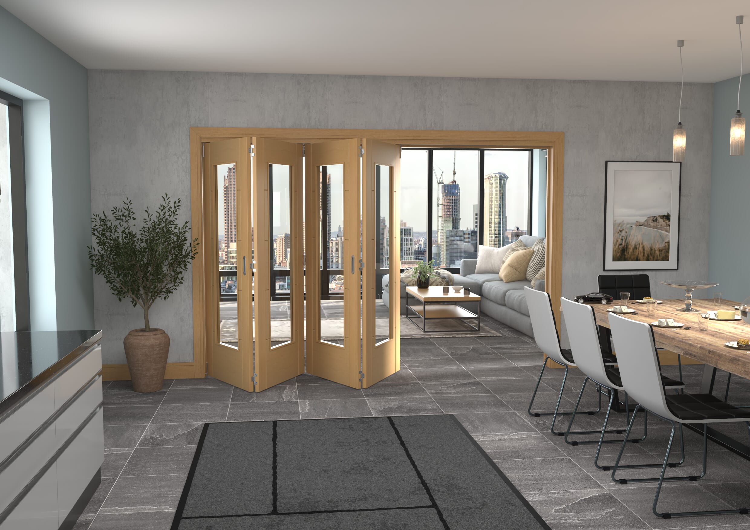 Iseo Oak Pattern 10 Clear 4 Door Roomfold Grande (4 + 0 x 762mm Doors)