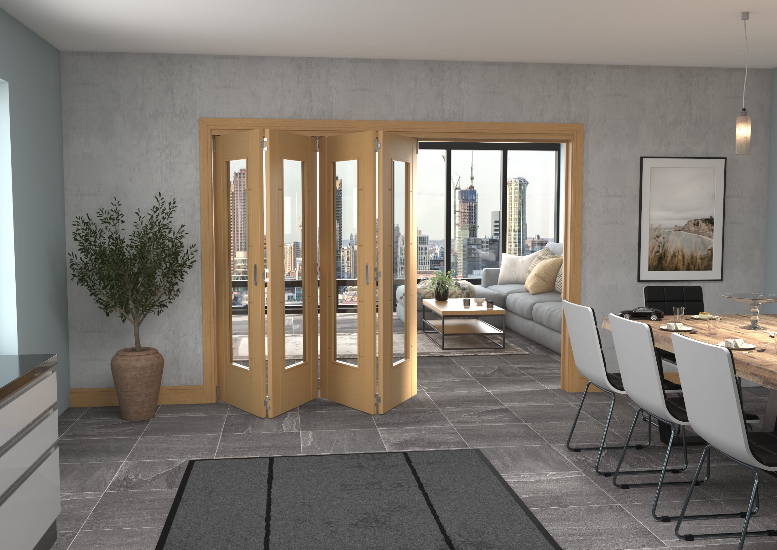 Iseo Oak Pattern 10 Clear 4 Door Roomfold Grande (4 + 0 x 686mm Doors)