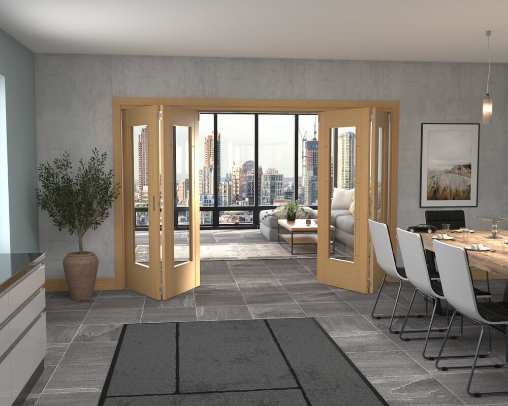 Iseo Oak Pattern 10 Clear 4 Door Roomfold Grande (2 + 2 x 762mm Doors)