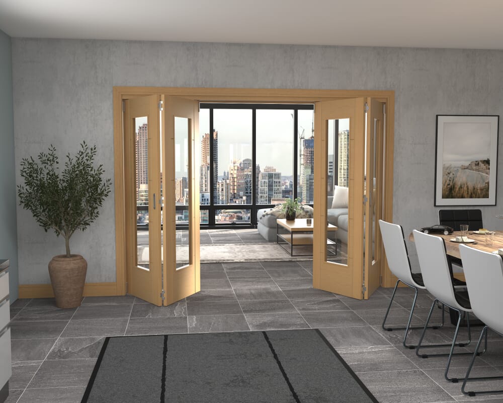 Iseo Oak Pattern 10 Clear 4 Door Roomfold Grande (2 + 2 x 686mm Doors)