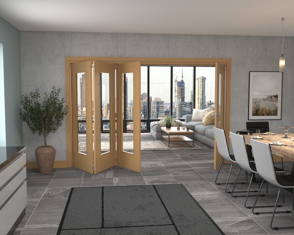 Iseo Oak Pattern 10 Clear 4 Door Roomfold Grande (3 + 1 x 762mm Doors)
