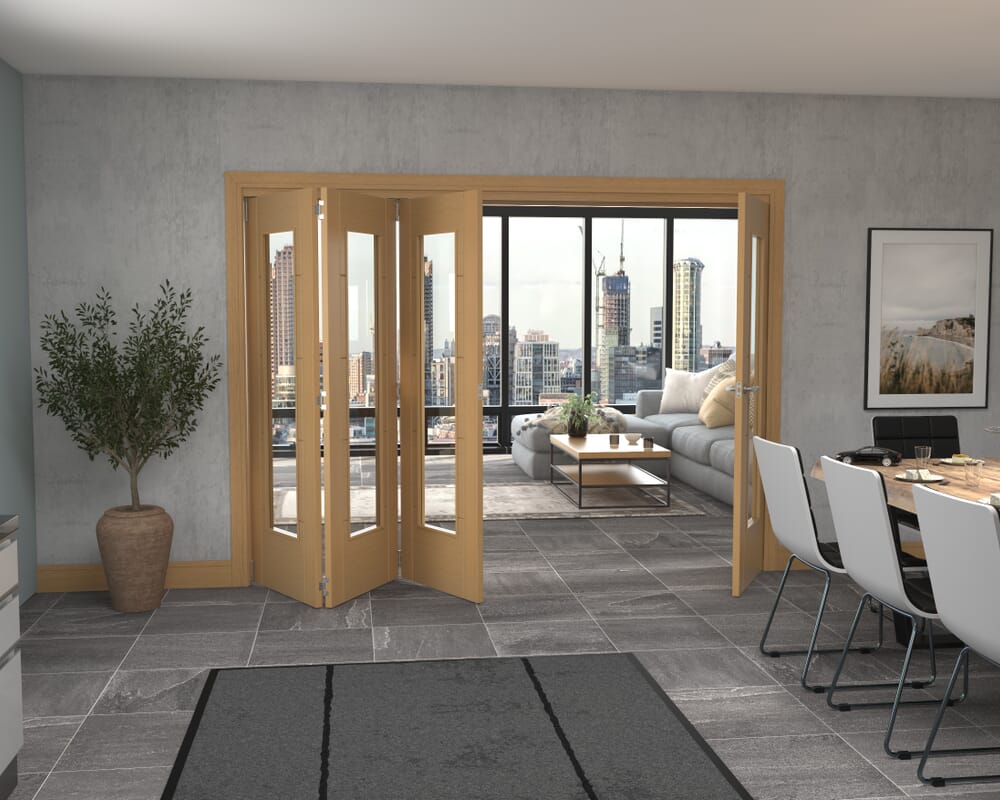 Iseo Oak Pattern 10 Clear 4 Door Roomfold Grande (3 + 1 x 686mm Doors)