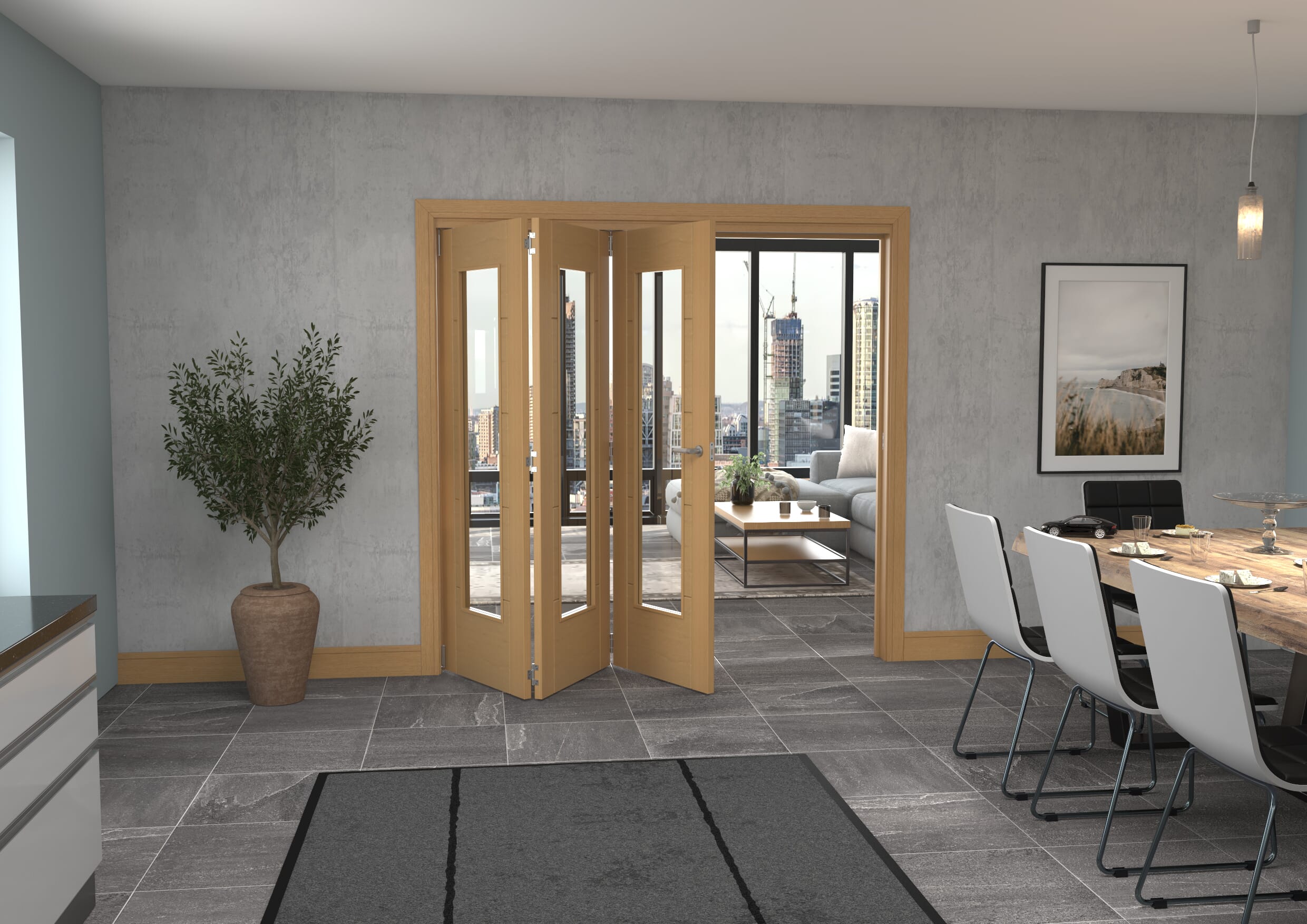 Iseo Oak Pattern 10 Clear 3 Door Roomfold Grande (3 + 0 x 686mm Doors)