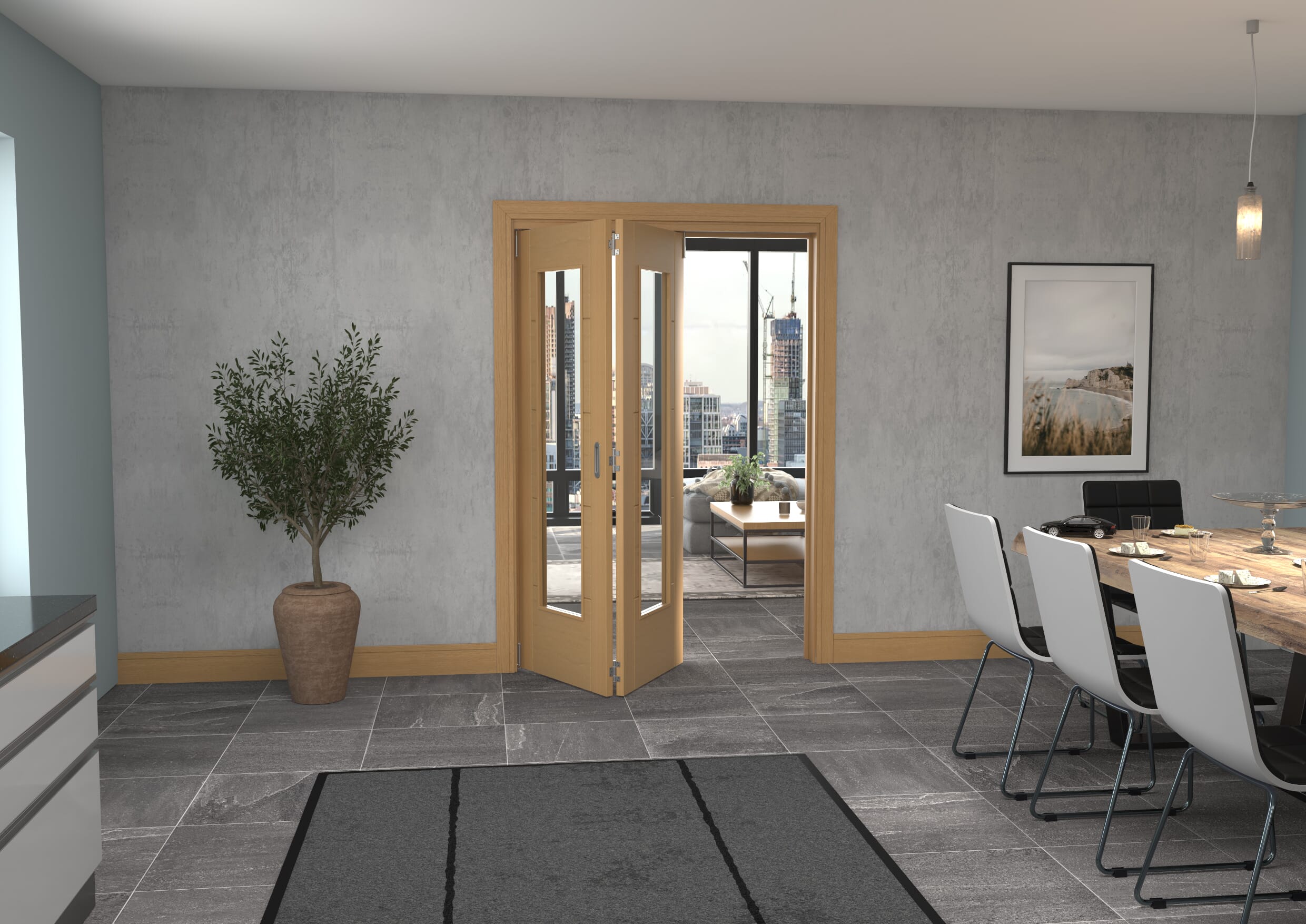 Iseo Oak Pattern 10 Clear 2 Door Roomfold Grande (2 + 0 x 686mm Doors)