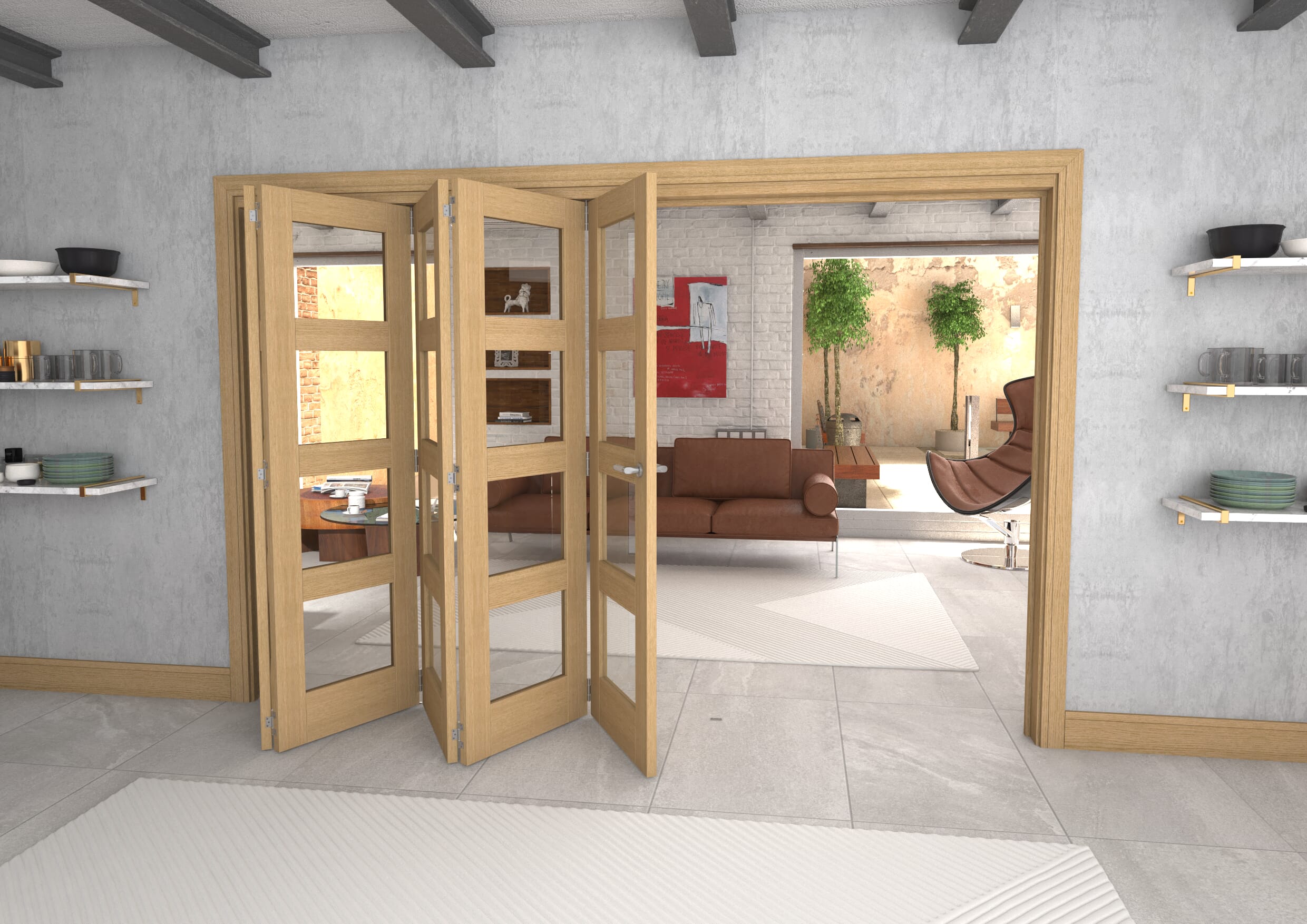 Glazed Oak 5 Door 4L Roomfold Grande (5 + 0 x 610mm Doors)