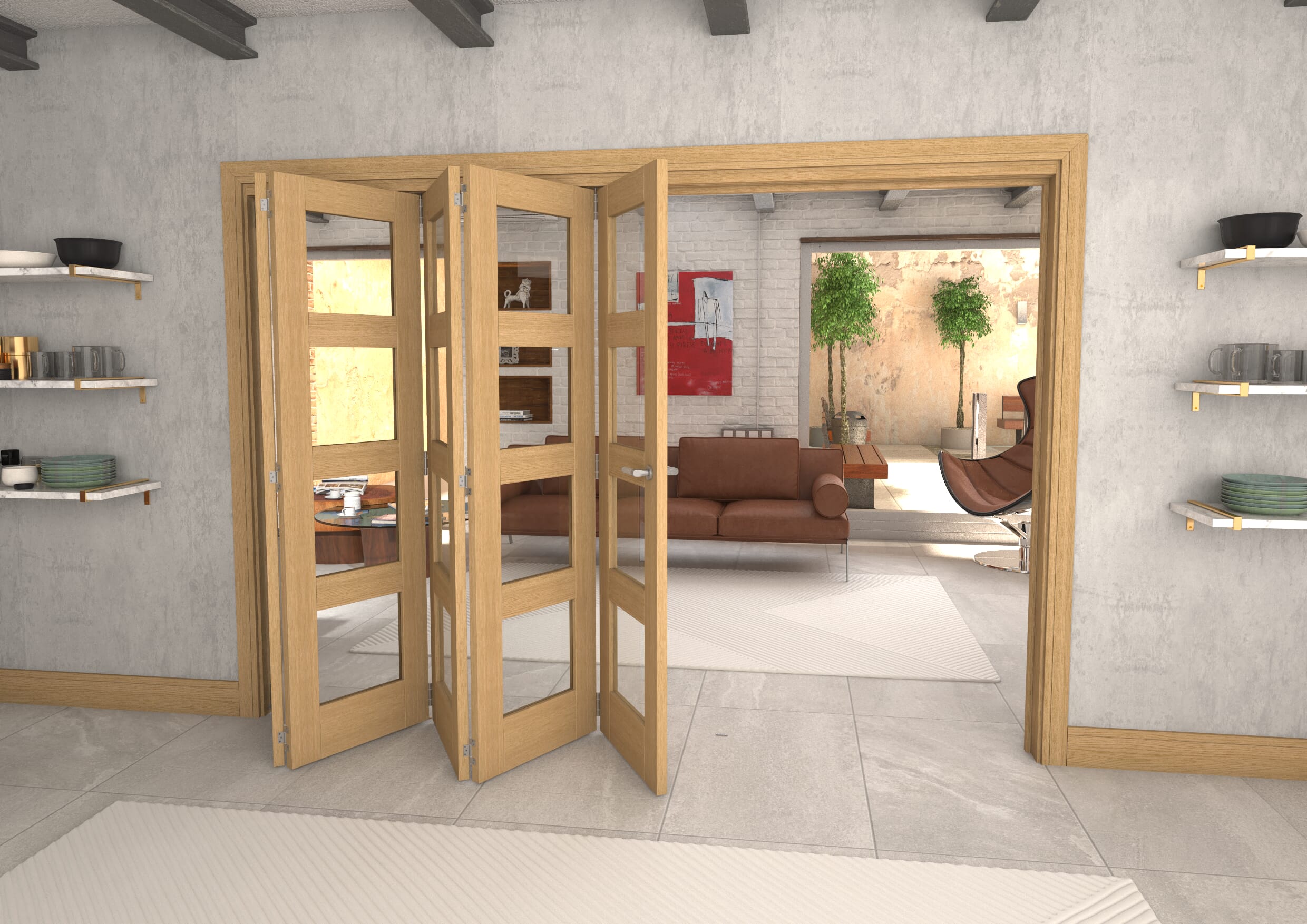 Glazed Oak 5 Door 4L Roomfold Grande 3000mm 5 + 0 Set