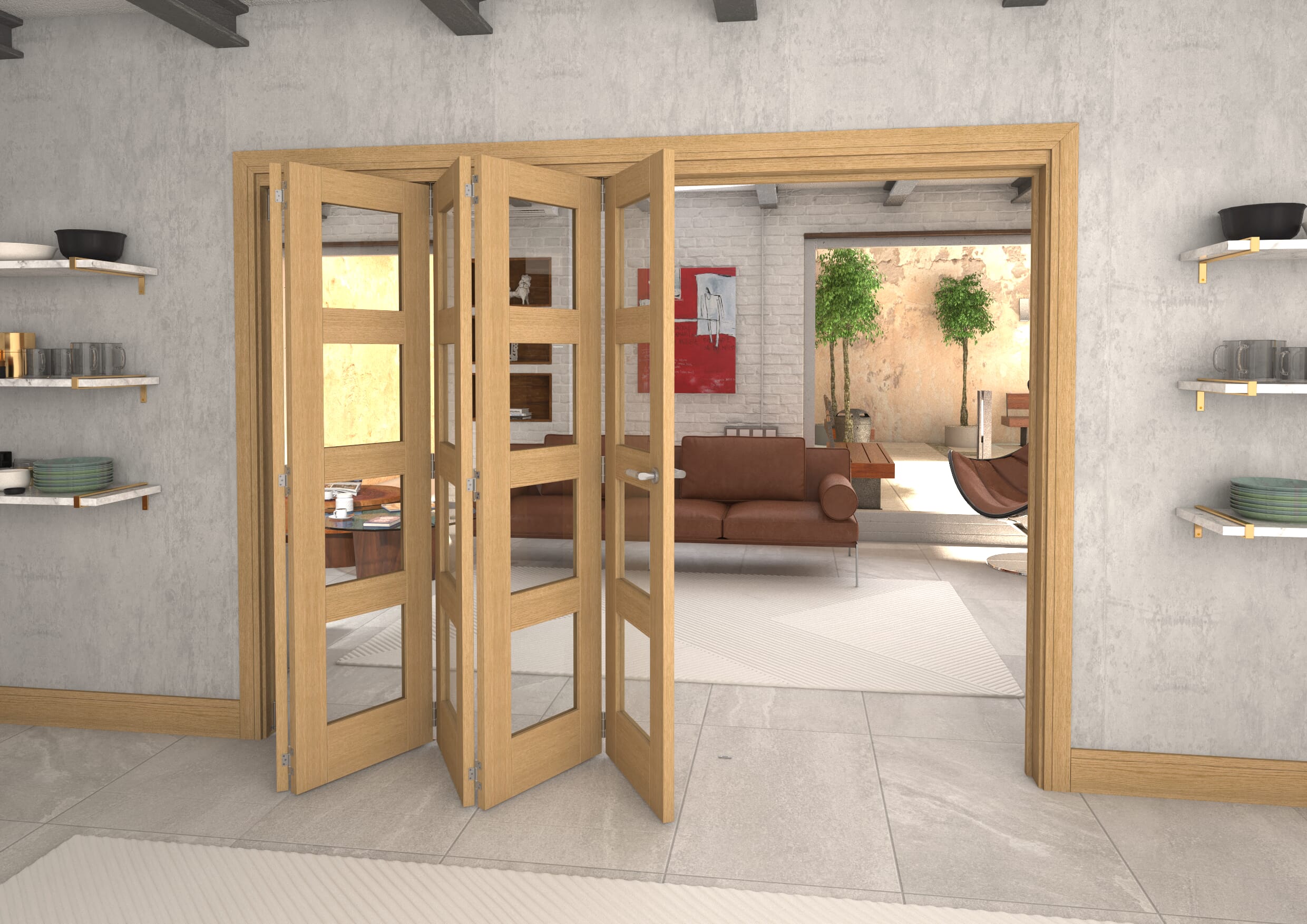 Glazed Oak 5 Door 4L Roomfold Grande (5 + 0 x 533mm Doors)