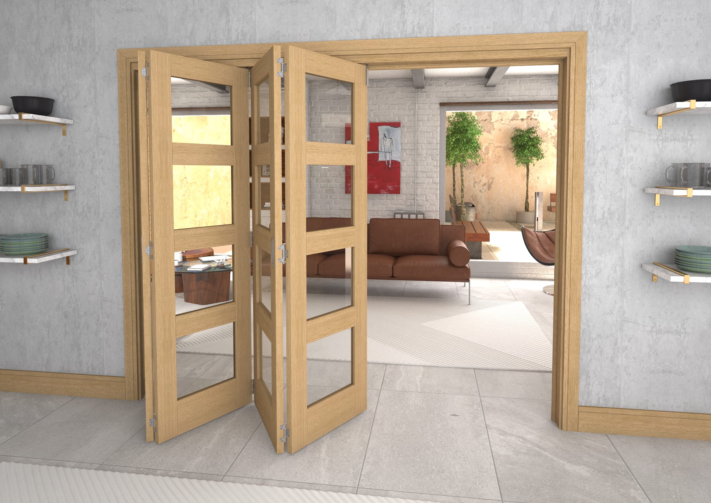 Glazed Oak 4 Door 4L Roomfold Grande (4 + 0 x 610mm Doors)