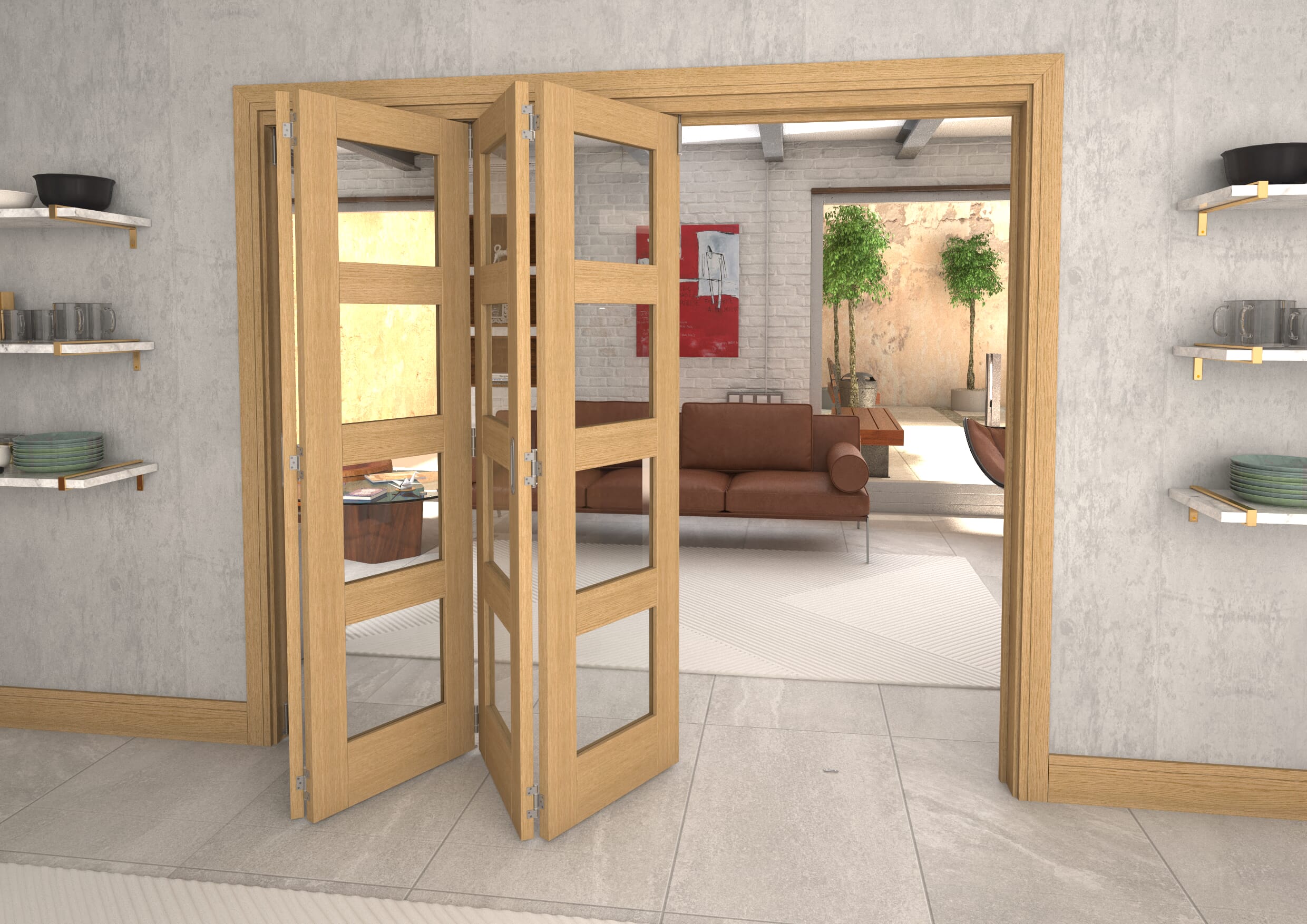 Glazed Oak 4 Door 4L Roomfold Grande 2400mm 4 + 0 Set