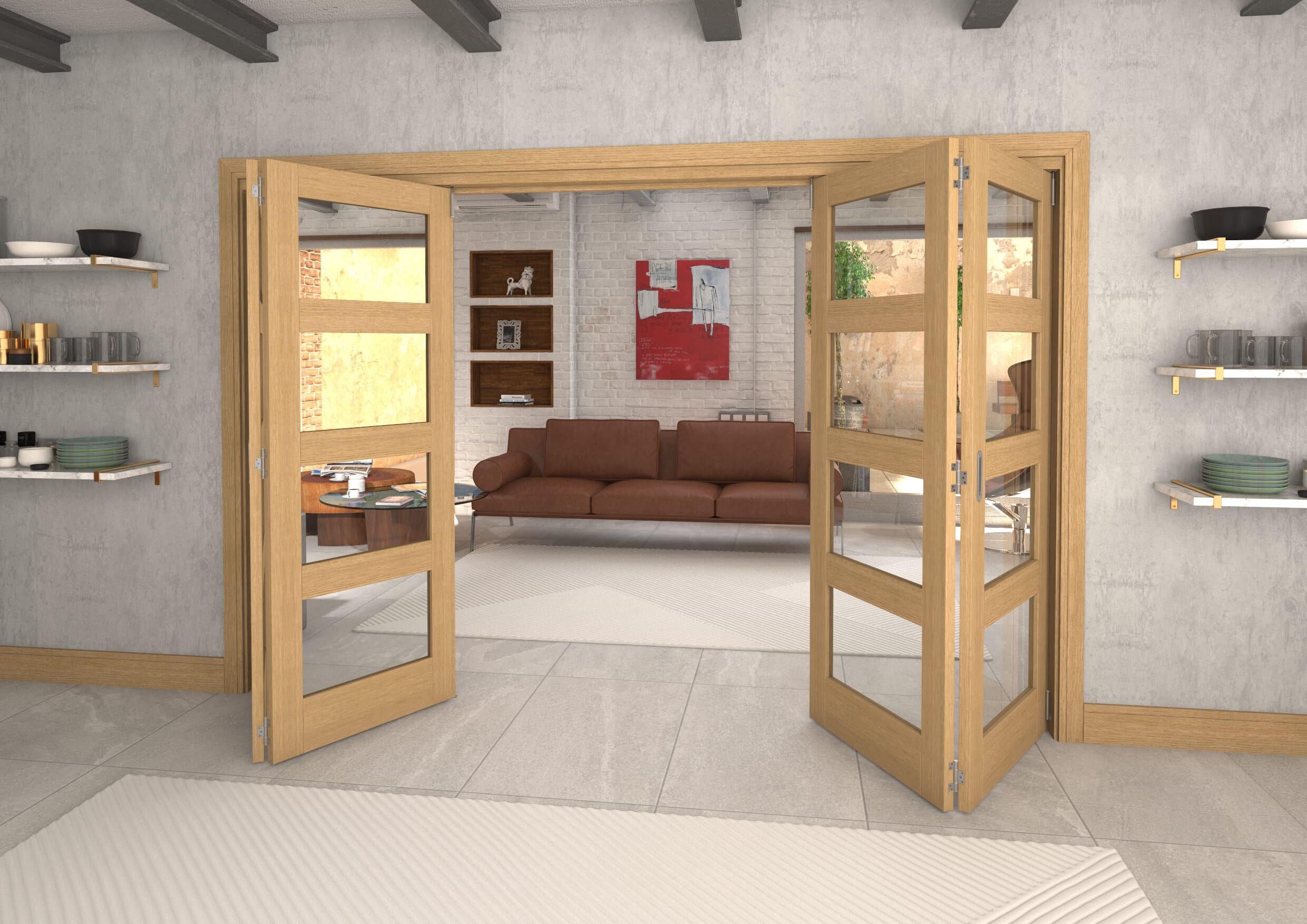 Glazed Oak 4 Door 4L Roomfold Grande (2 + 2 x 762mm Doors)