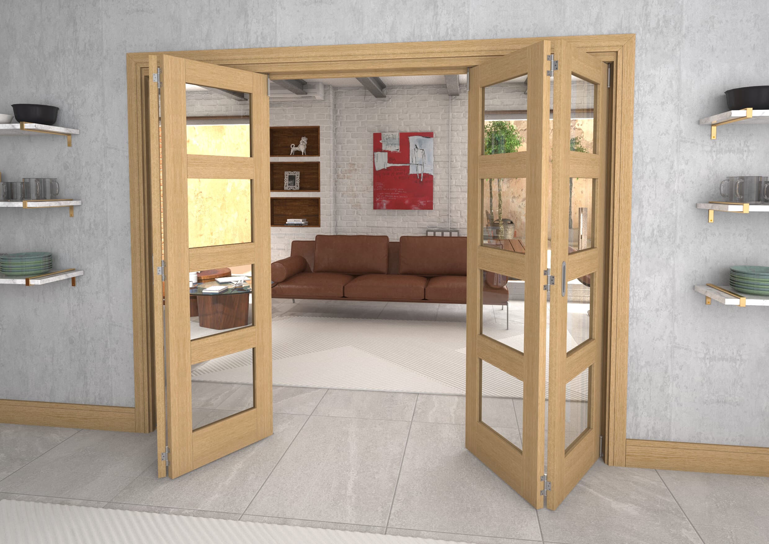 Glazed Oak 4 Door 4L Roomfold Grande (2 + 2 x 610mm Doors)