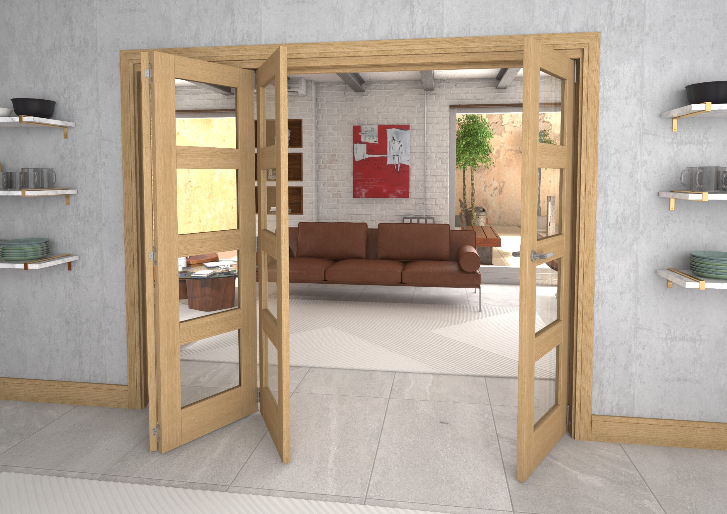 Glazed Oak 4 Door 4L Roomfold Grande (3 + 1 x 610mm Doors)