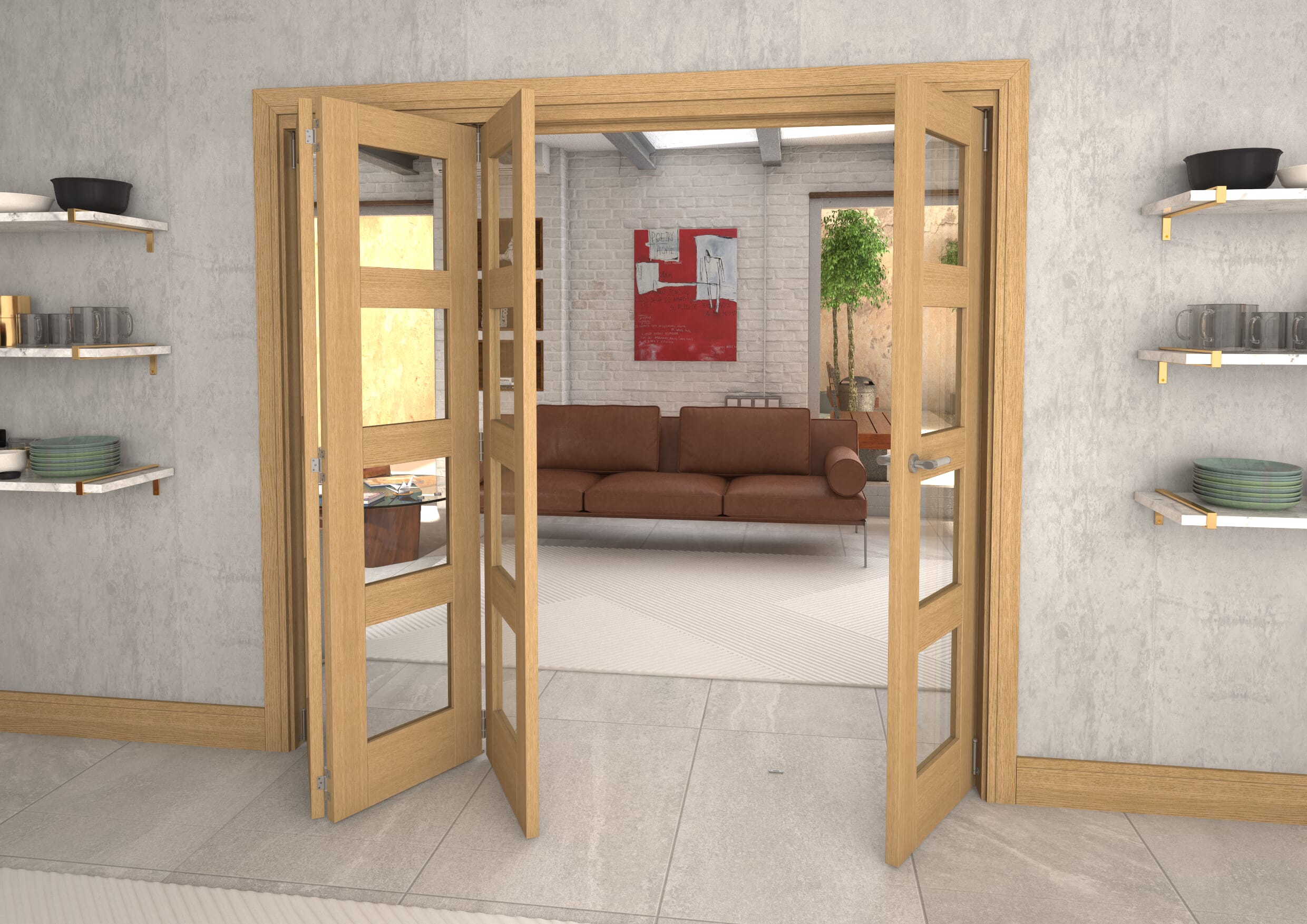 Glazed Oak 4 Door 4L Roomfold Grande (3 + 1 x 533mm Doors)