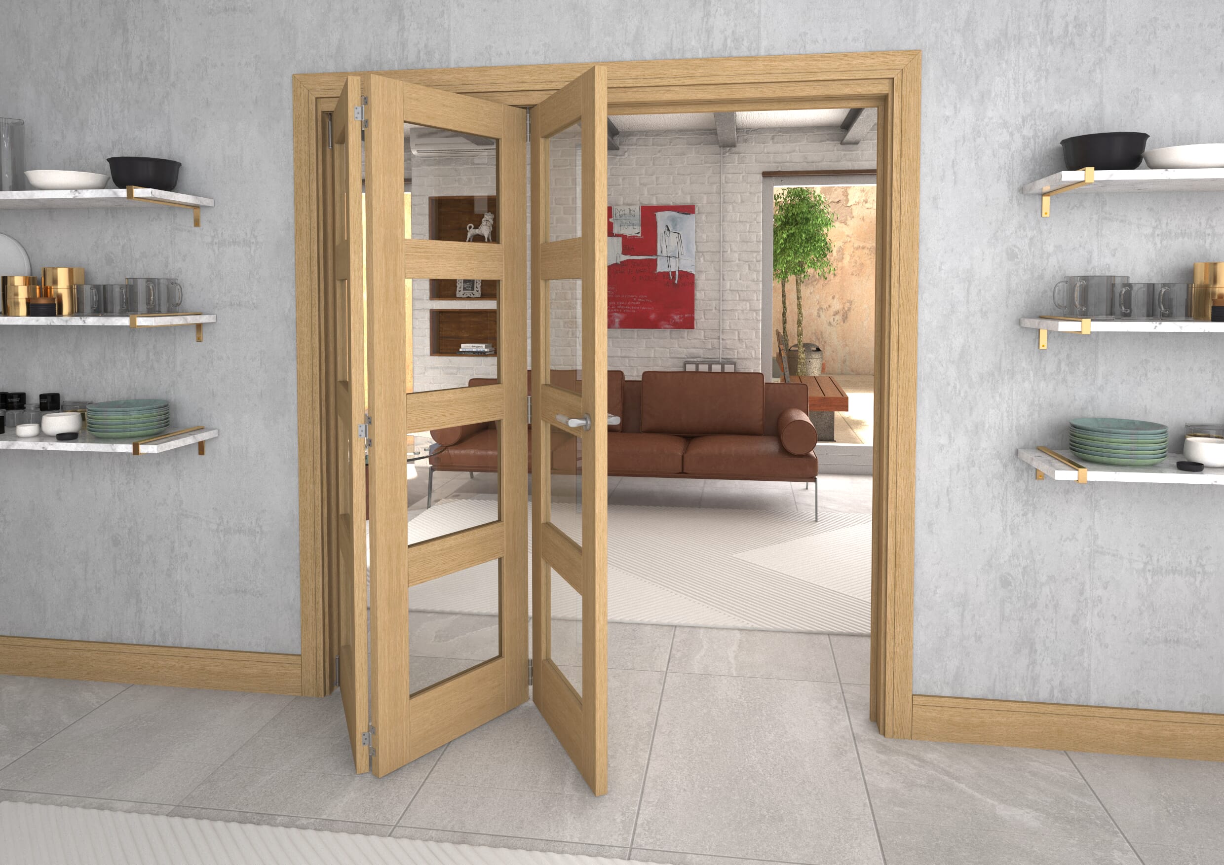 Glazed Oak 3 Door 4L Roomfold Grande (3 + 0 x 610mm Doors)