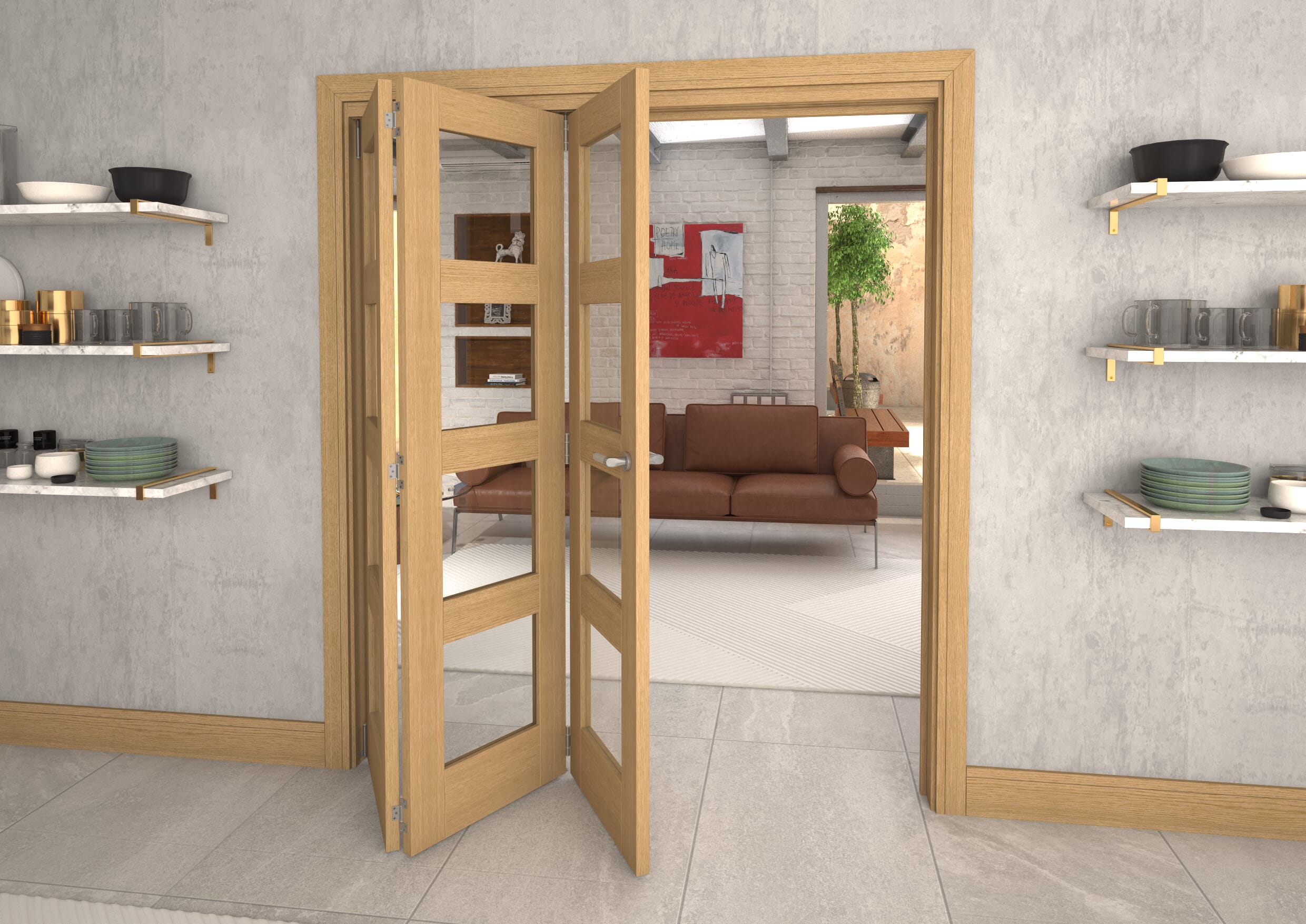 Glazed Oak 3 Door 4L Roomfold Grande 1800mm 3 + 0 Set