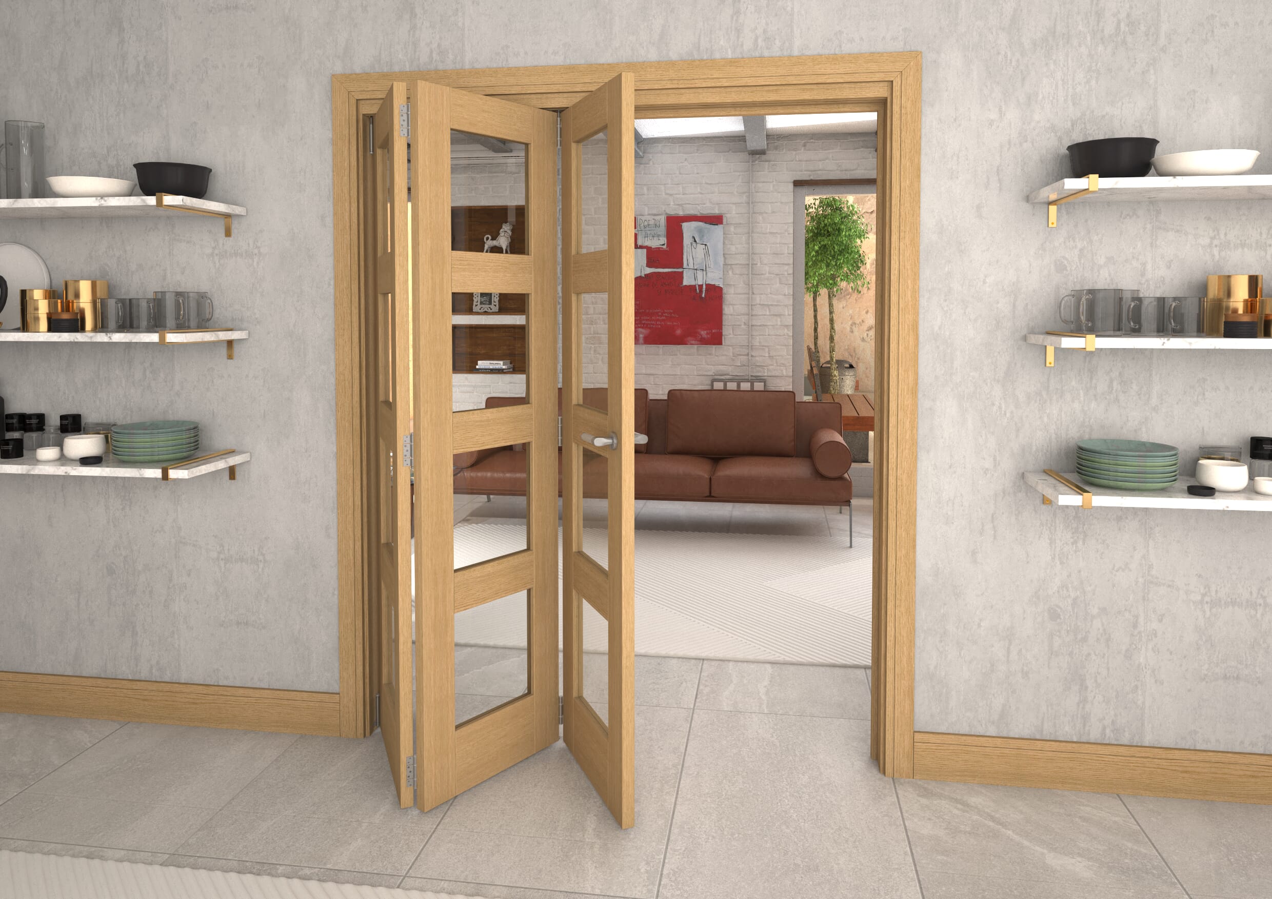 Glazed Oak 3 Door 4L Roomfold Grande (3 + 0 x 533mm Doors)