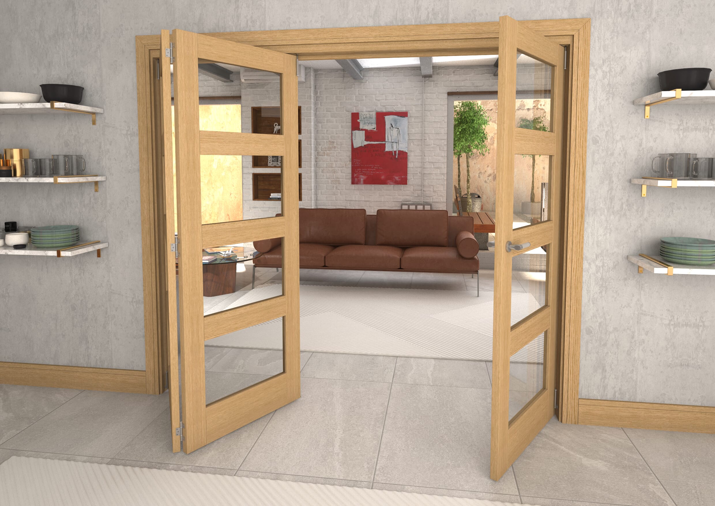 Glazed Oak 3 Door 4L Roomfold Grande (2 + 1 x 762mm Doors)
