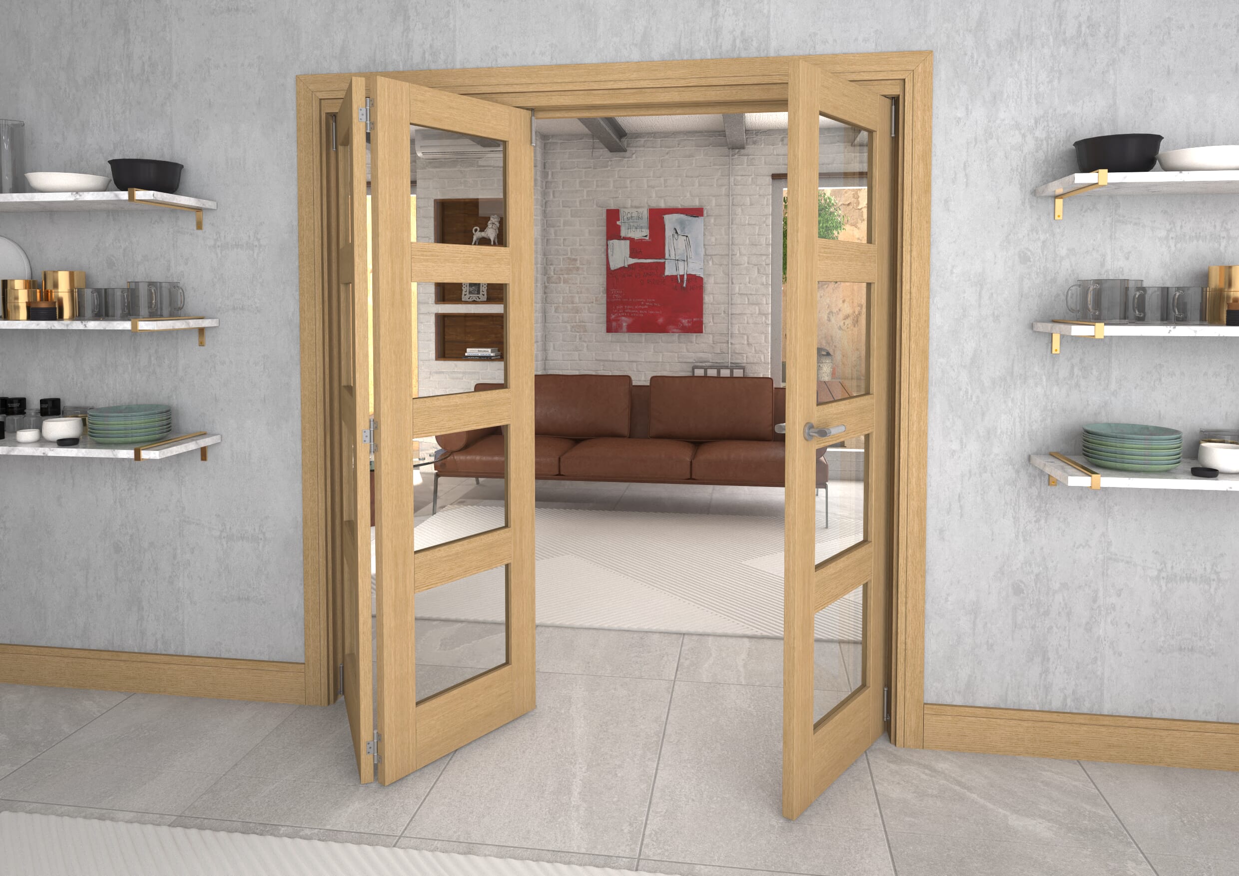 Glazed Oak 3 Door 4L Roomfold Grande (2 + 1 x 610mm Doors)
