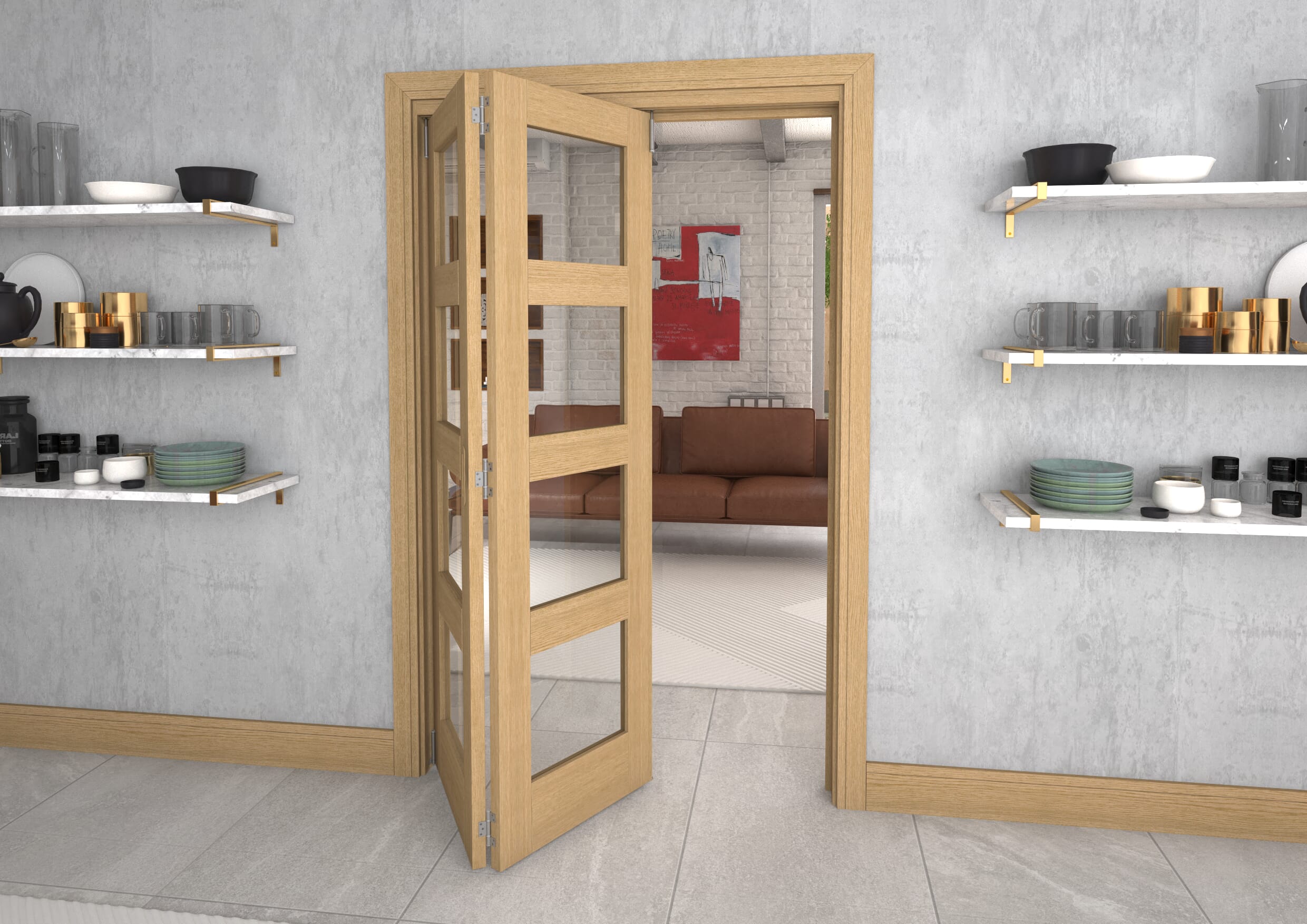 Glazed Oak 2 Door 4L Roomfold Grande (2 + 0 x 610mm Doors)
