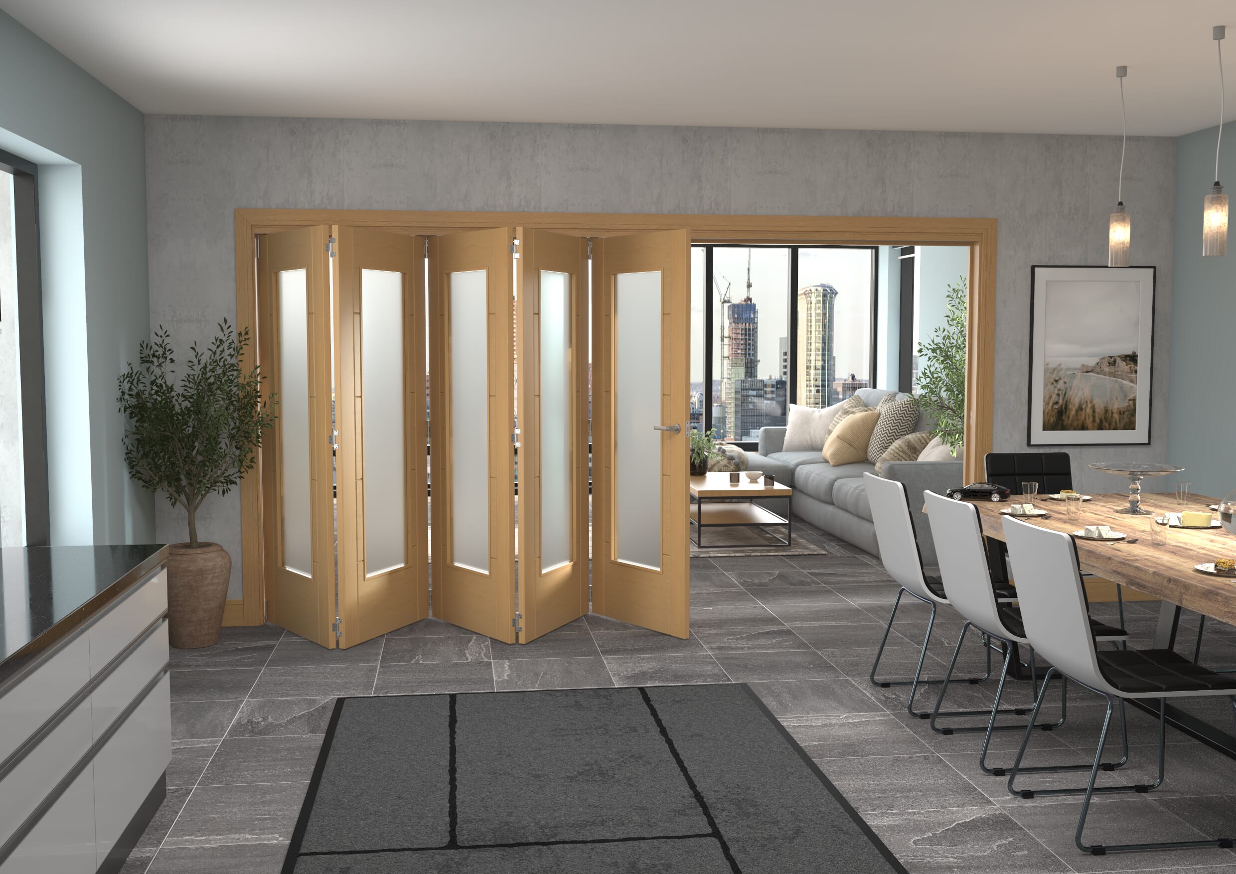 3891x2060x133mm Iseo Oak P10 Frosted Roomfold Grande (5+0)