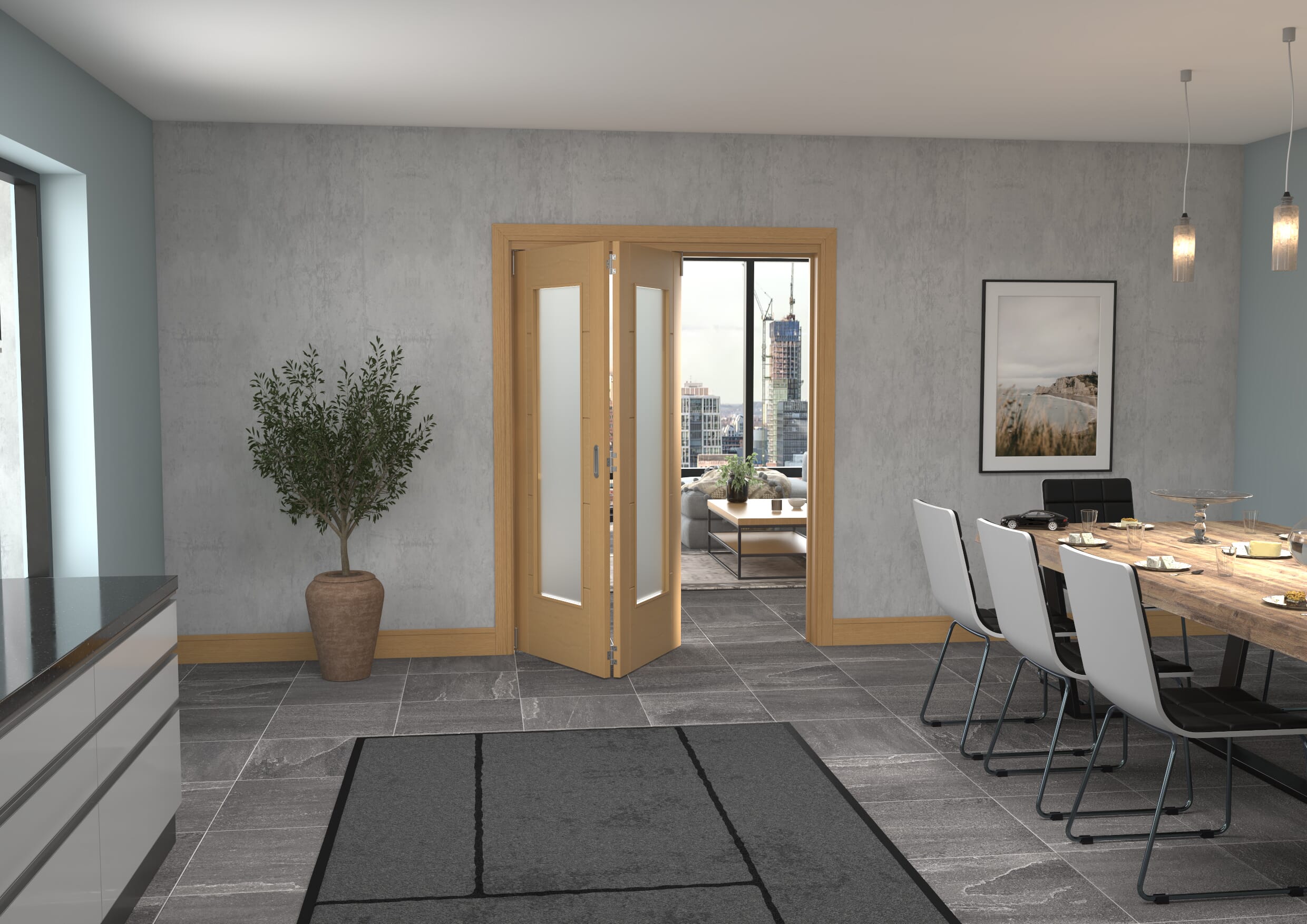Iseo Oak Pattern 10 Frosted 2 Door Roomfold Grande (2 + 0 x 762mm Doors)