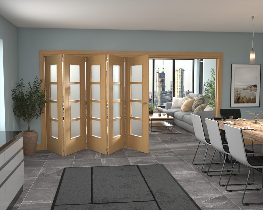 3891x2060x133mm Iseo Oak 4L Frosted Roomfold Grande (5+0)