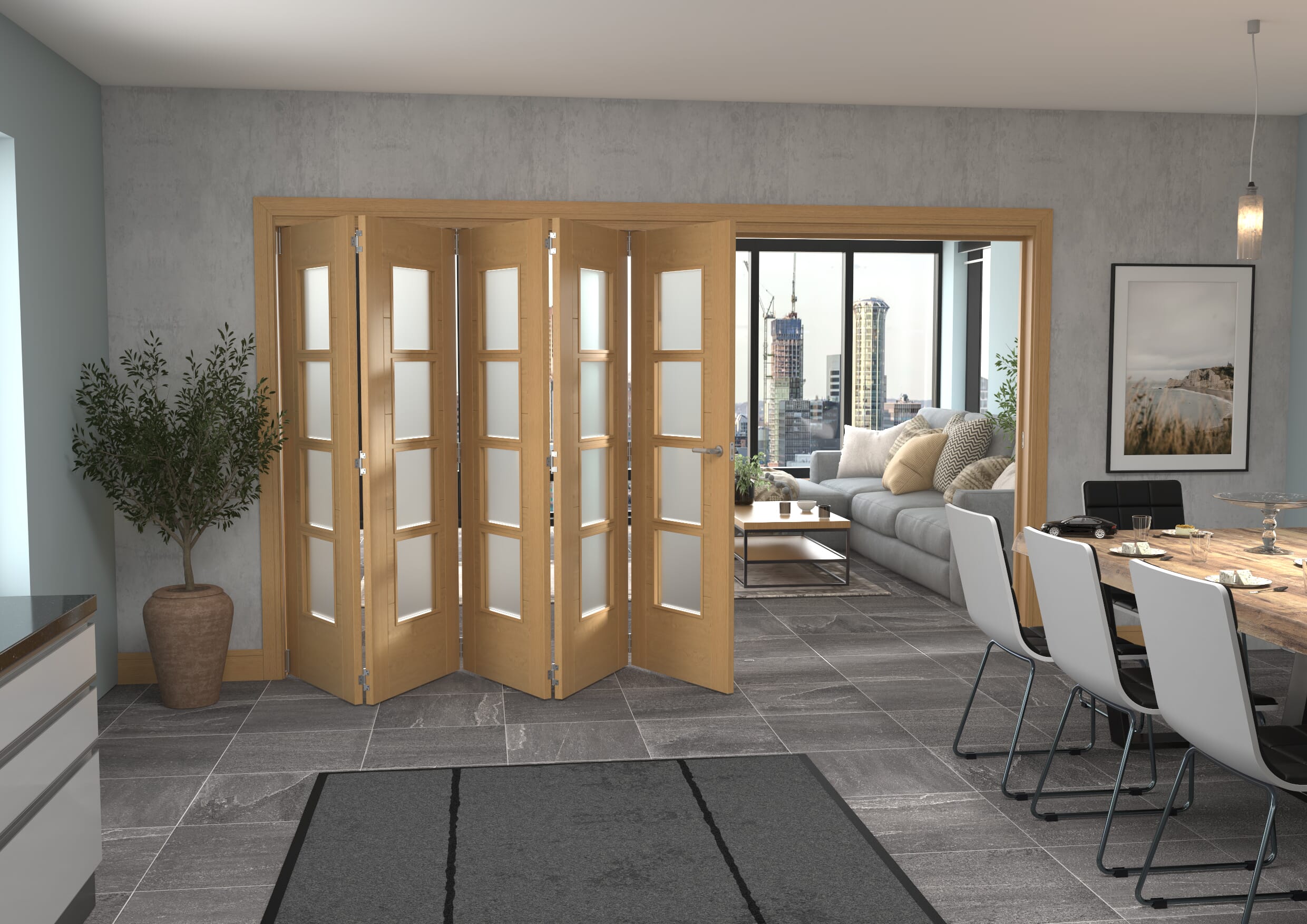 3511x2060x133mm Iseo Oak 4L Frosted Roomfold Grande (5+0)
