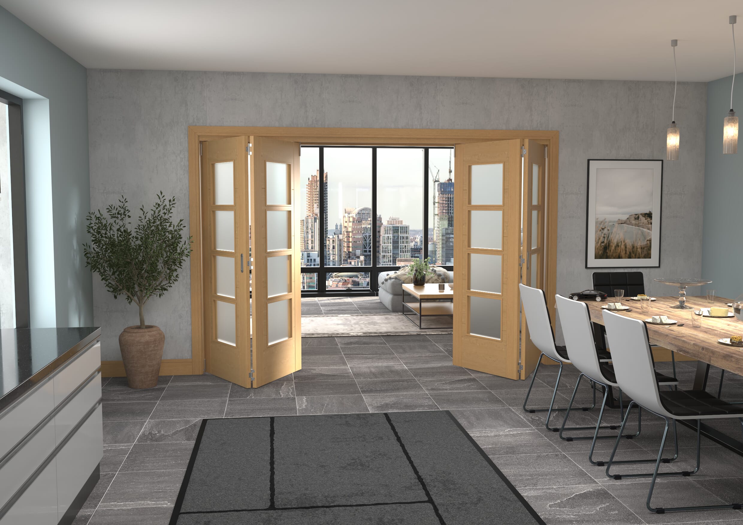 3136x2060x133mm Iseo Oak 4L Frosted Roomfold Grande (2+2)