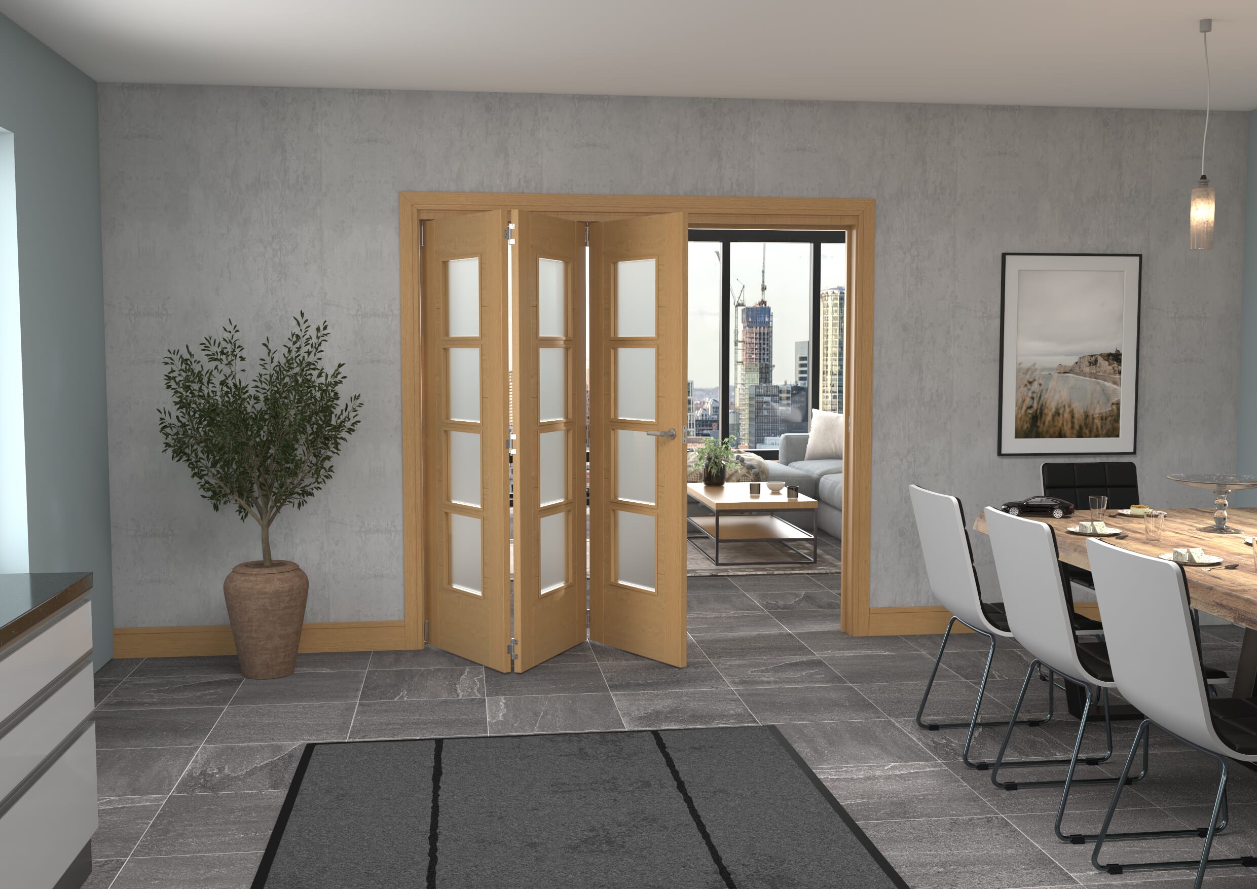 2133x2060x133mm Iseo Oak 4L Frosted Roomfold Grande (3+0)