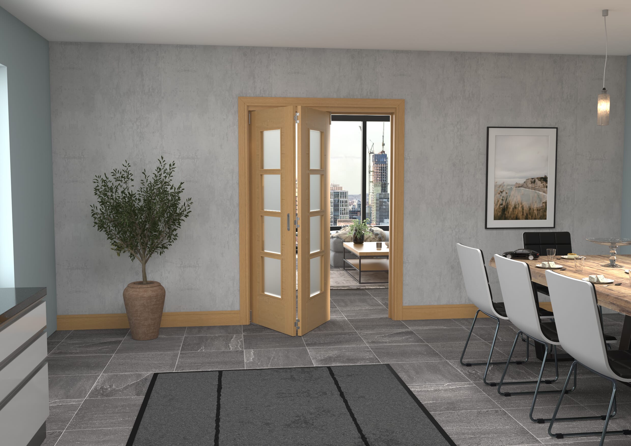 1447x2060x133mm Iseo Oak 4L Frosted Roomfold Grande (2+0)