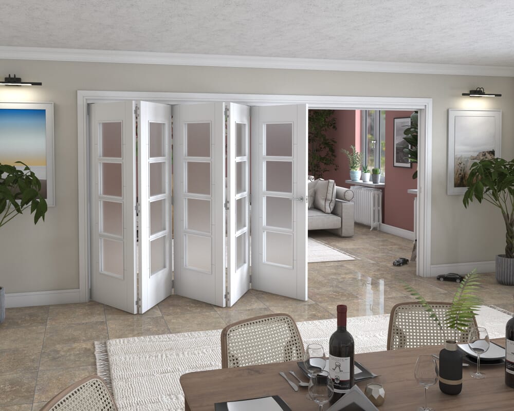 Iseo White 4 Light Frosted 5 Door Roomfold Grande (5 + 0 x 762mm Doors)
