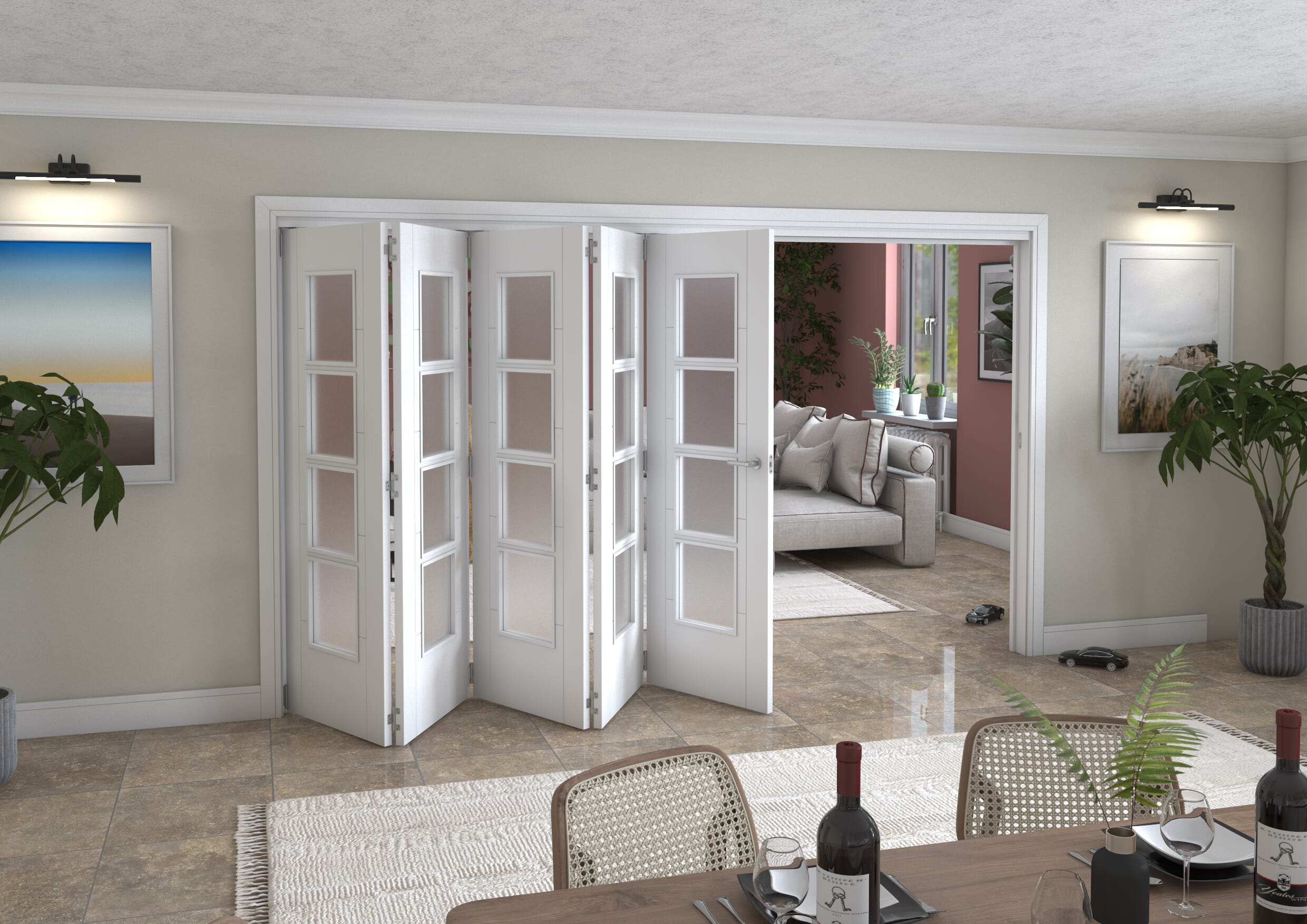 Iseo White 4 Light Frosted 5 Door Roomfold Grande (5 + 0 x 686mm Doors)