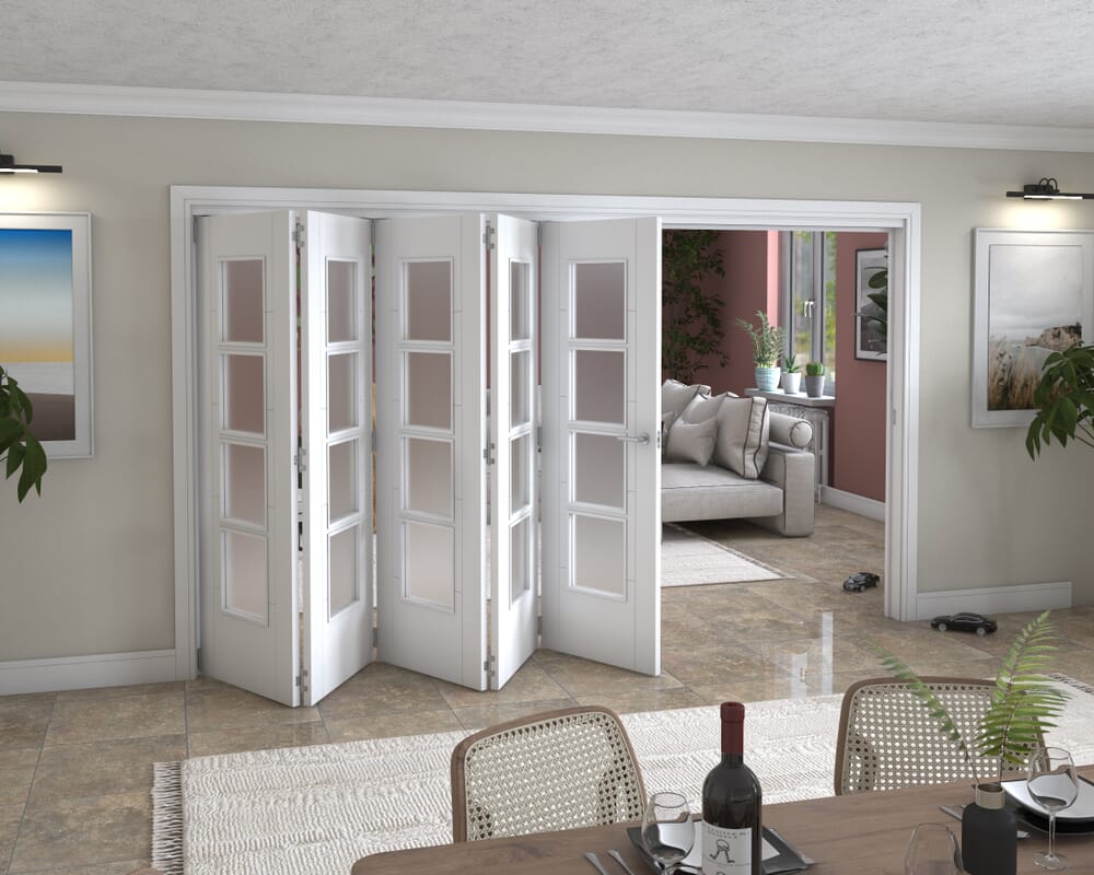 Iseo White 4 Light Frosted 5 Door Roomfold Grande (5 + 0 x 686mm Doors)