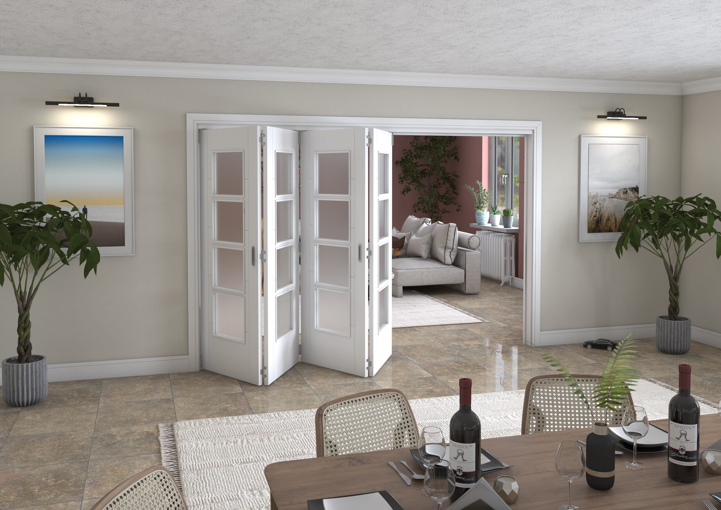 Iseo White 4 Light Frosted 4 Door Roomfold Grande (4 + 0 x 762mm Doors)