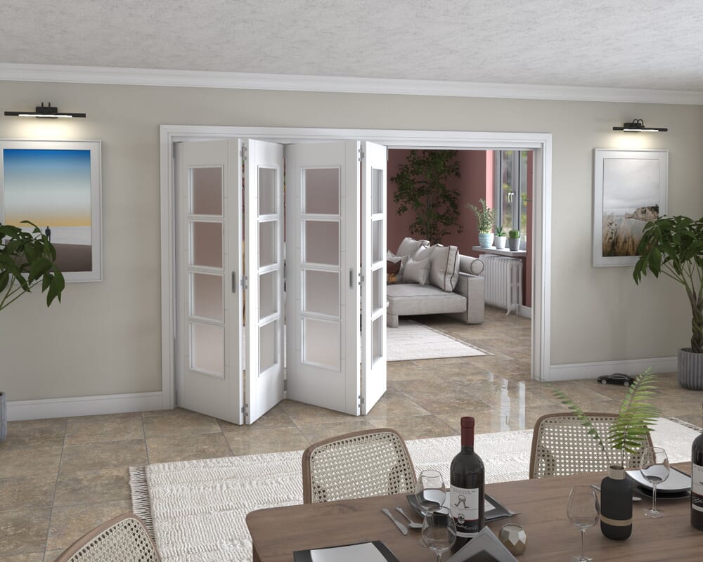 Iseo White 4 Light Frosted 4 Door Roomfold Grande (4 + 0 x 762mm Doors)