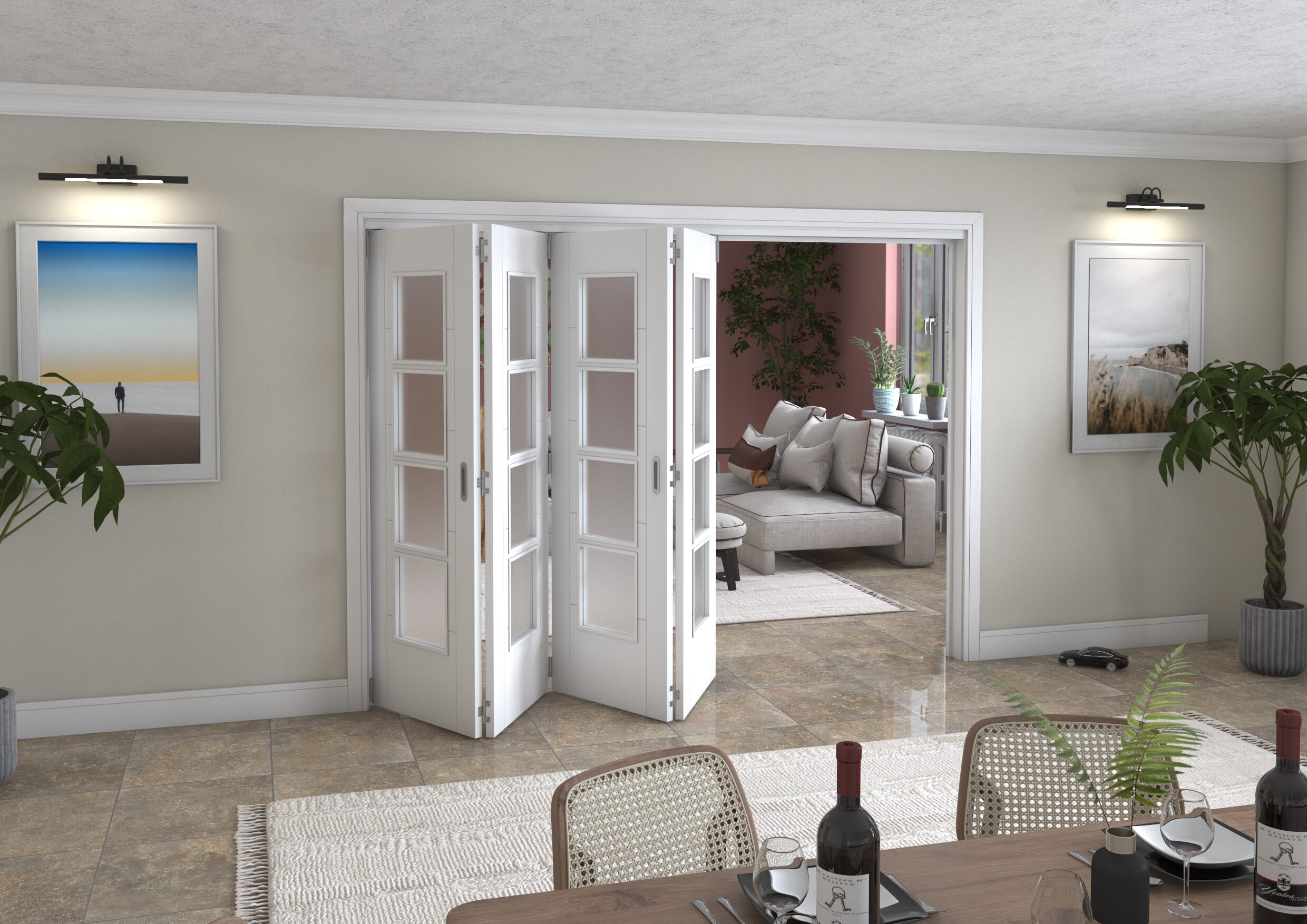 Iseo White 4 Light Frosted 4 Door Roomfold Grande (4 + 0 x 686mm Doors)