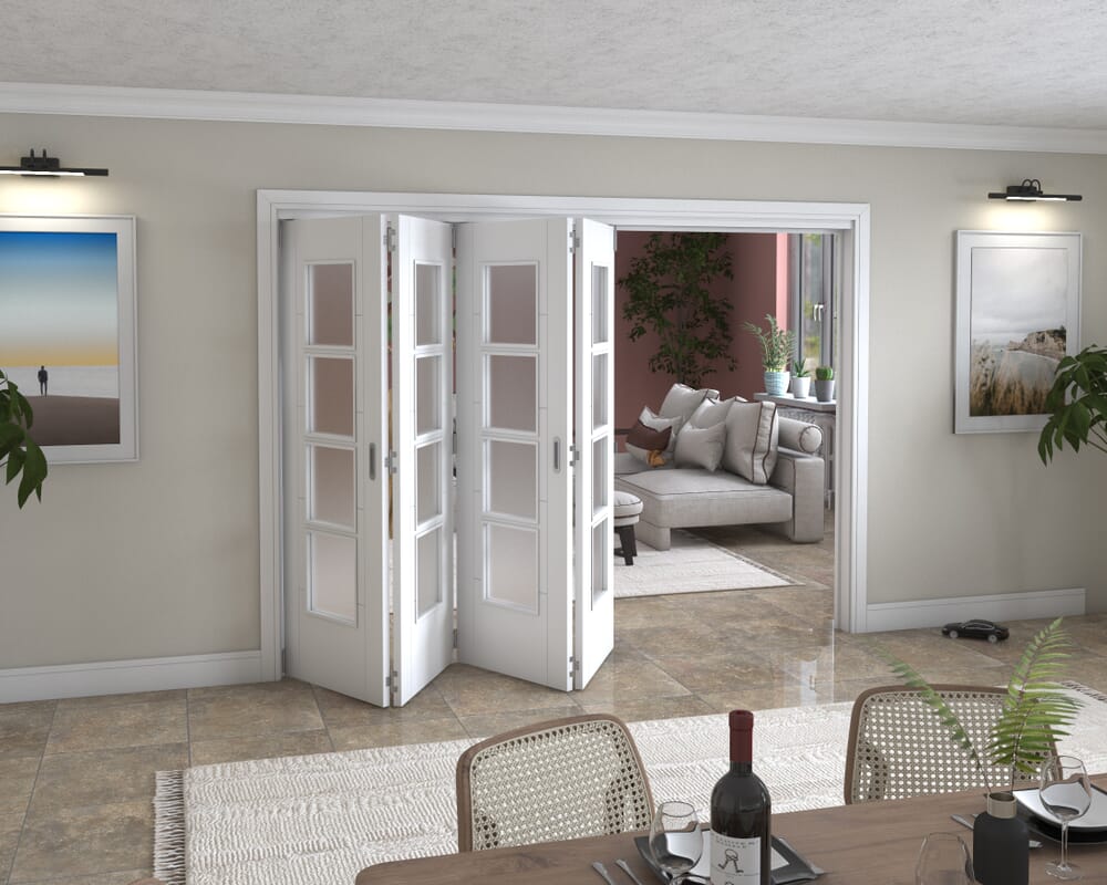 Iseo White 4 Light Frosted 4 Door Roomfold Grande (4 + 0 x 686mm Doors)