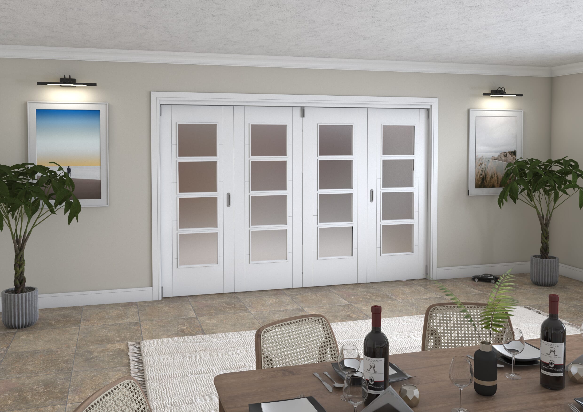 Iseo White 4 Light Frosted 4 Door Roomfold Grande (2 + 2 x 762mm Doors)