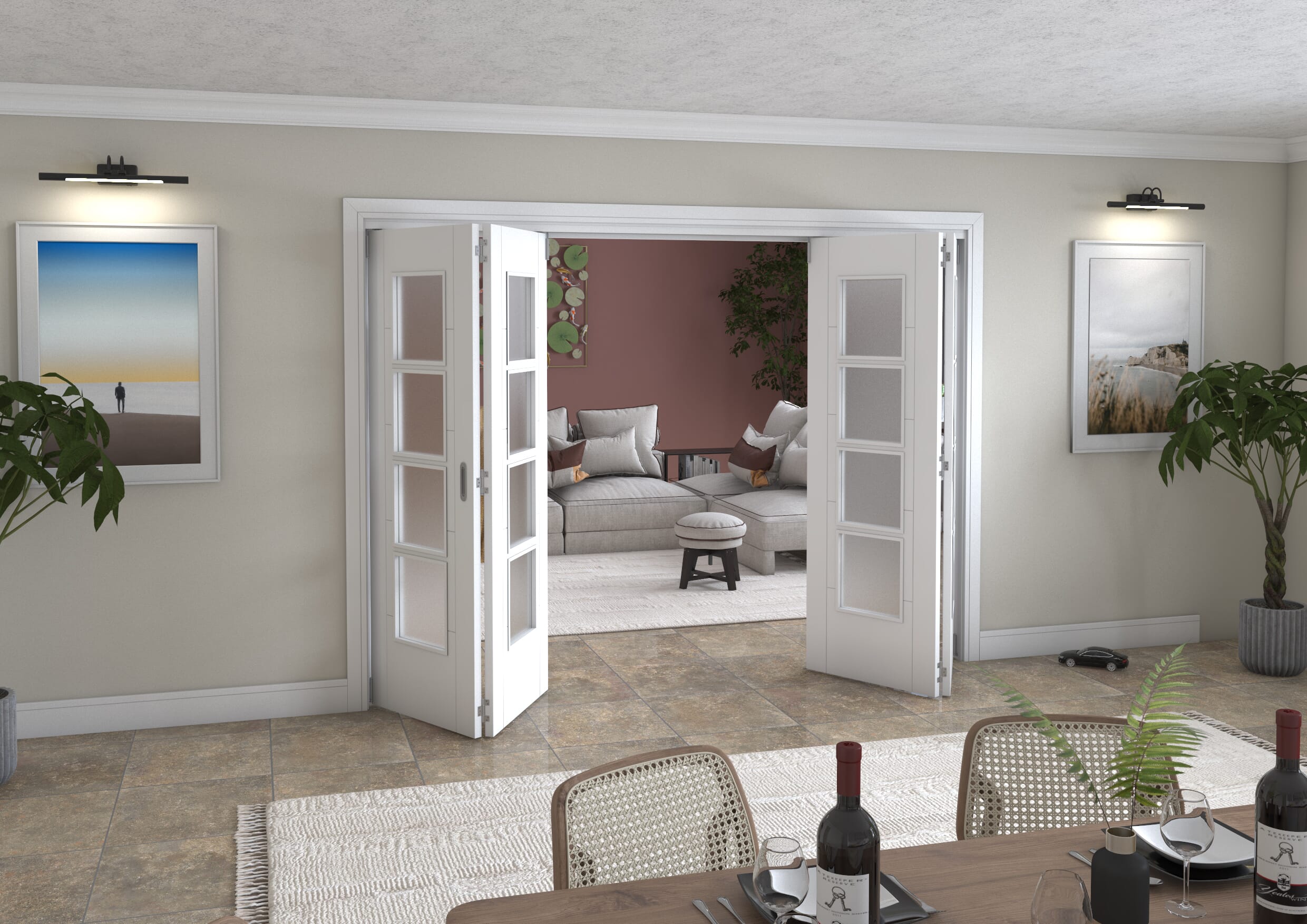 Iseo White 4 Light Frosted 4 Door Roomfold Grande (2 + 2 x 686mm Doors)
