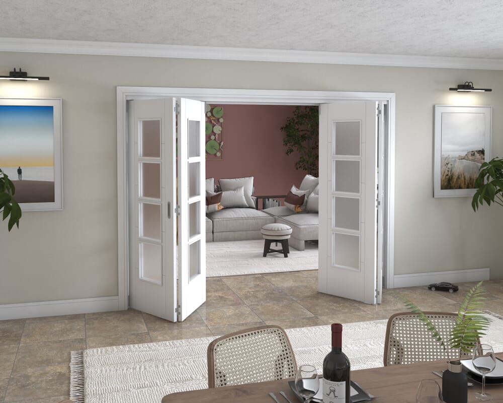 Iseo White 4 Light Frosted 4 Door Roomfold Grande (2 + 2 x 686mm Doors)