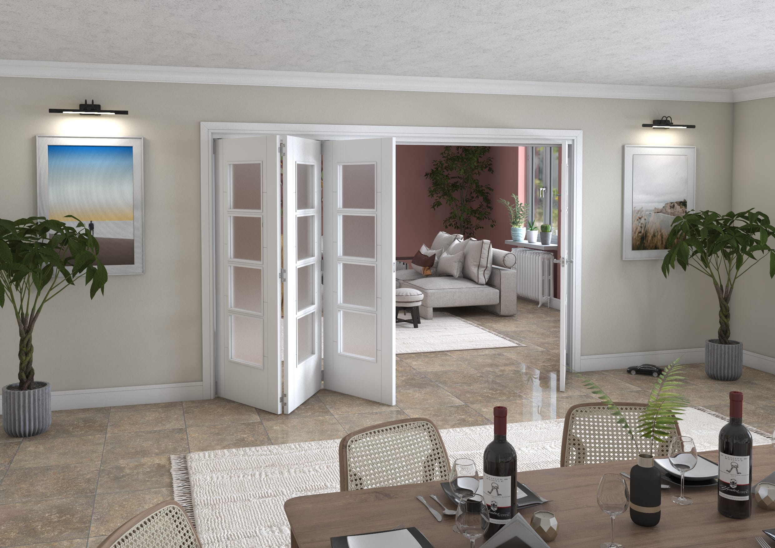 Iseo White 4 Light Frosted 4 Door Roomfold Grande (3 + 1 x 762mm Doors)