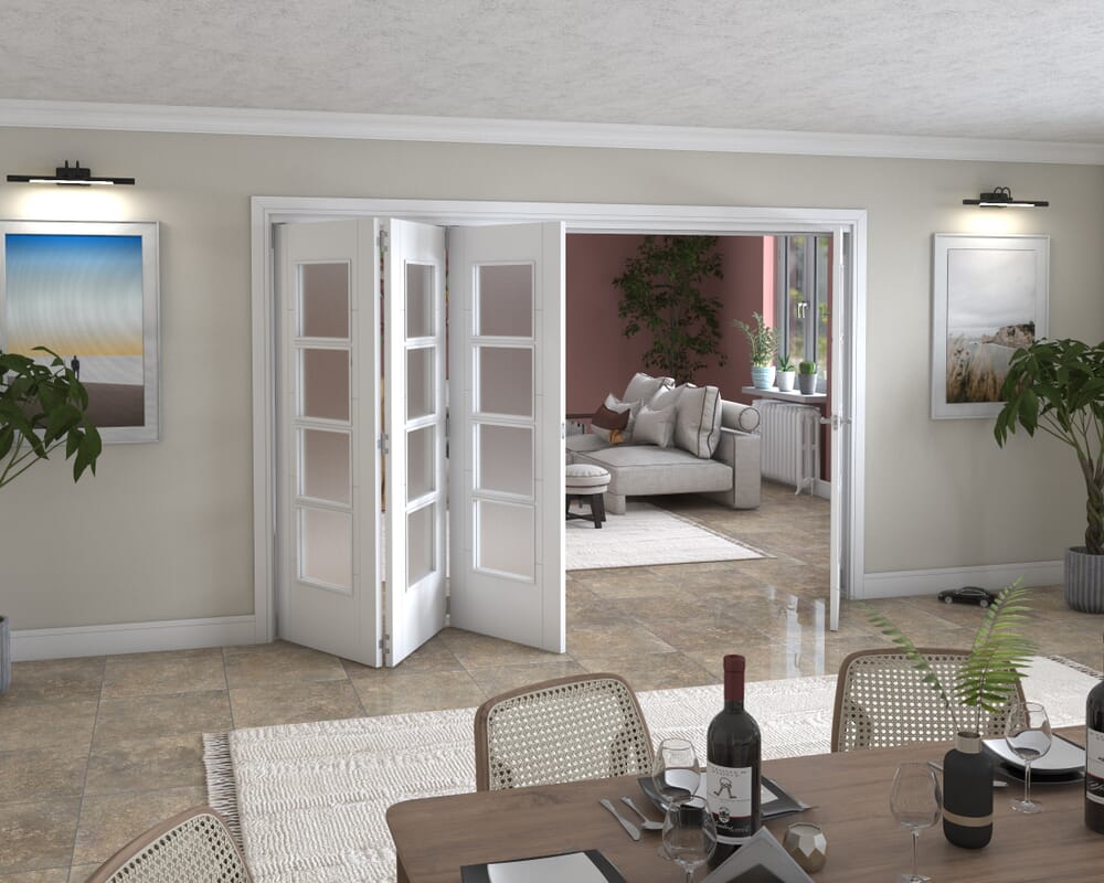 Iseo White 4 Light Frosted 4 Door Roomfold Grande (3 + 1 x 762mm Doors)