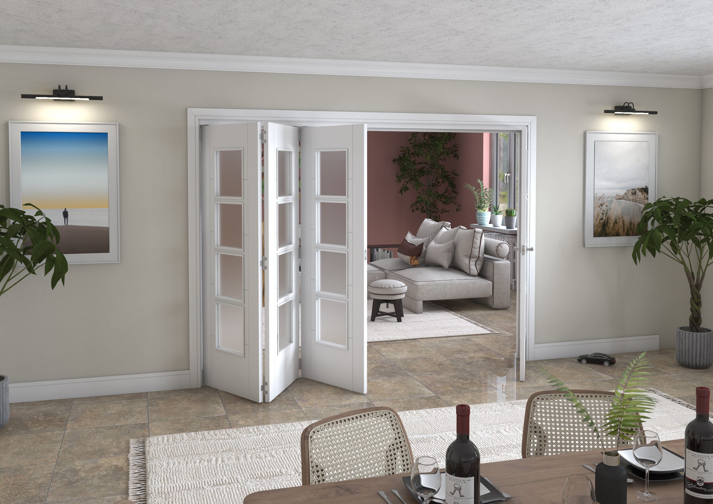 Iseo White 4 Light Frosted 4 Door Roomfold Grande (3 + 1 x 686mm Doors)
