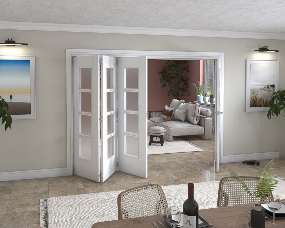 Iseo White 4 Light Frosted 4 Door Roomfold Grande (3 + 1 x 686mm Doors)