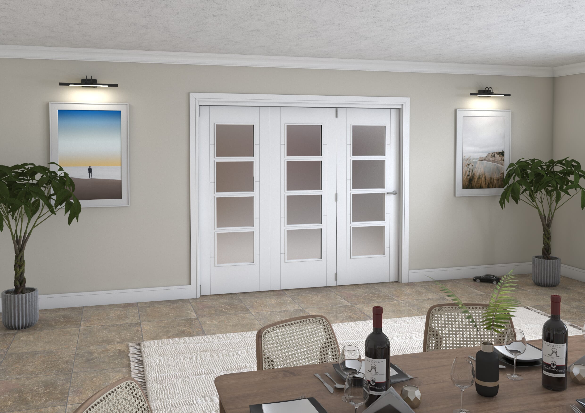 Iseo White 4 Light Frosted 3 Door Roomfold Grande (3 + 0 x 762mm Doors)