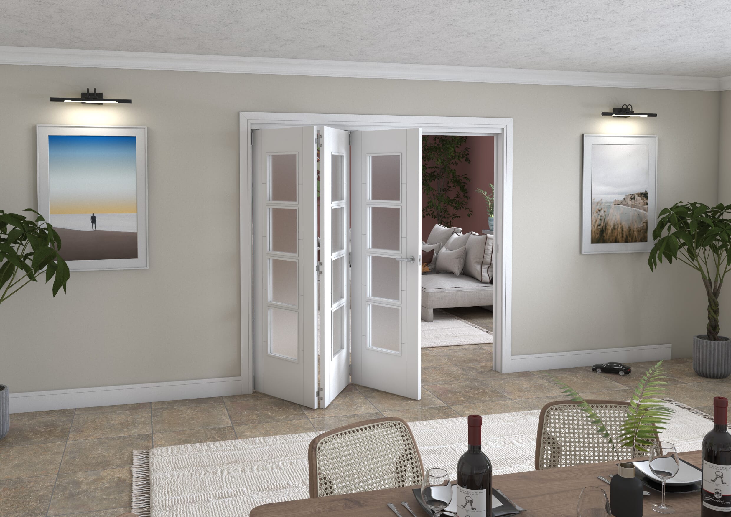Iseo White 4 Light Frosted 3 Door Roomfold Grande (3 + 0 x 686mm Doors)